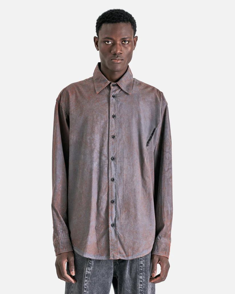 o1s1v1r1oon0925 Pinched Logo Overshirt in Grey/Dust