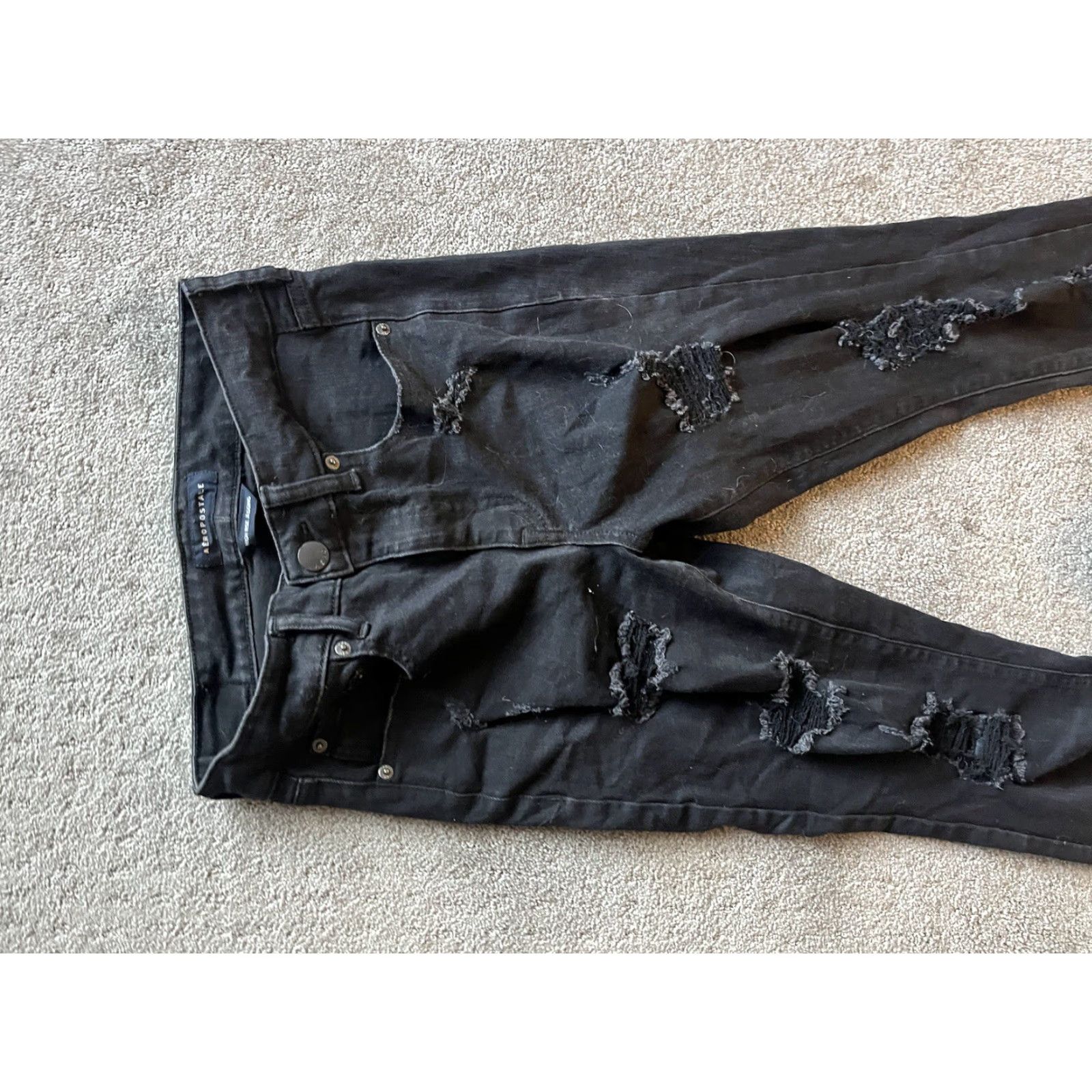 Vintage Aéropostale Jeans | Jeans | Women | Size 8 | Black Denim Jegging | Distressed High Rise Skinny | 27 in Inseam | Regular Fit Size 30" / US 8 / IT 44 - 4 Thumbnail