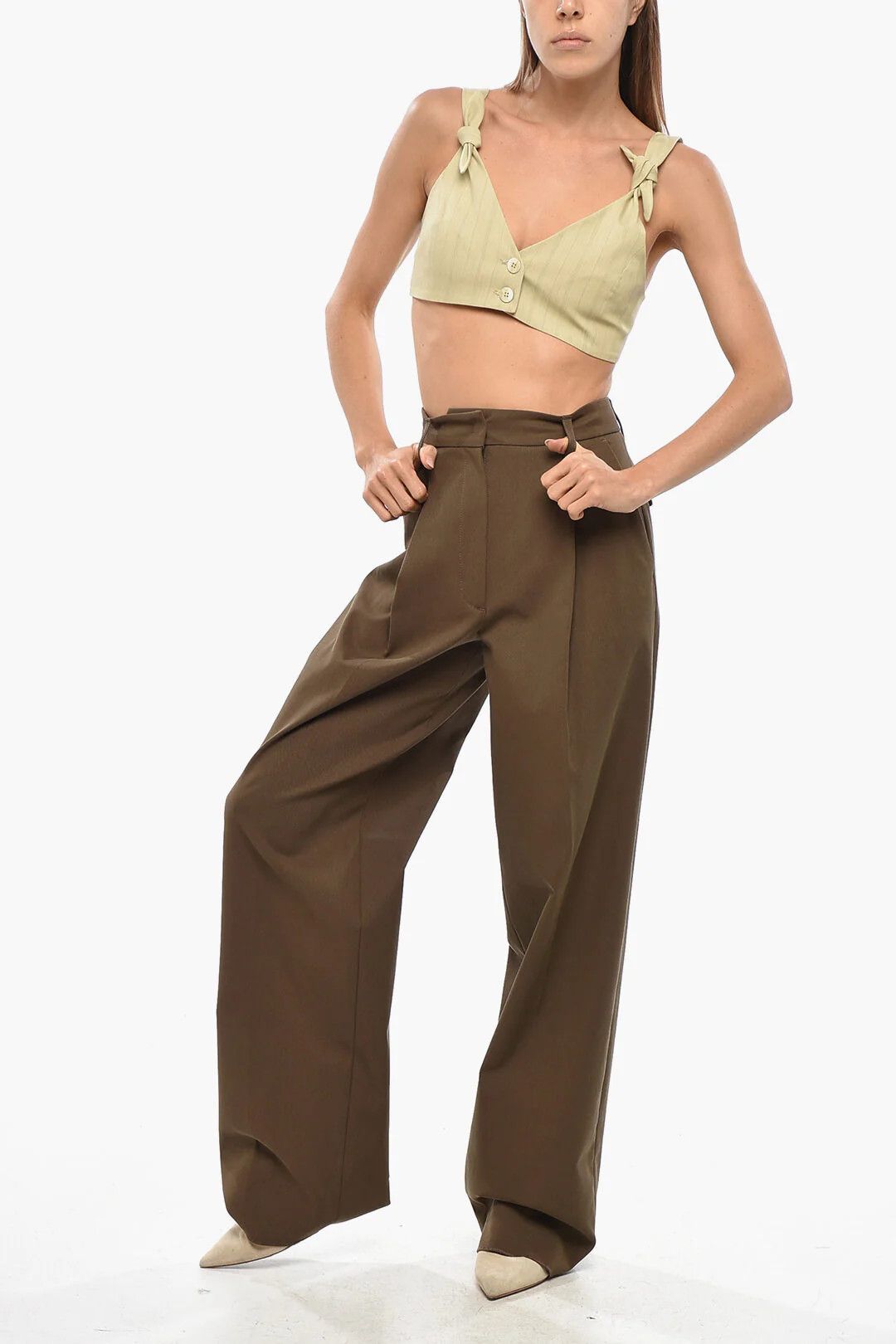 Ganni og1mm0426 Buttoned Crop Top in Yellow Size S / US 4 / IT 40 - 4 Thumbnail