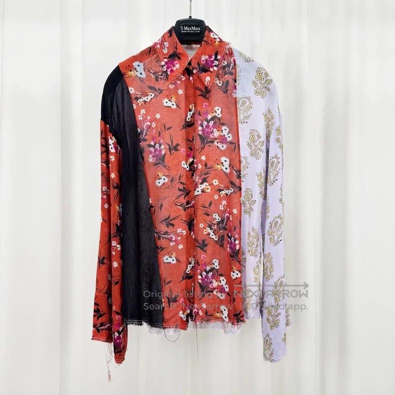Acne Studios Floral Patch Mulberry Silk Long Sleeve Shirt