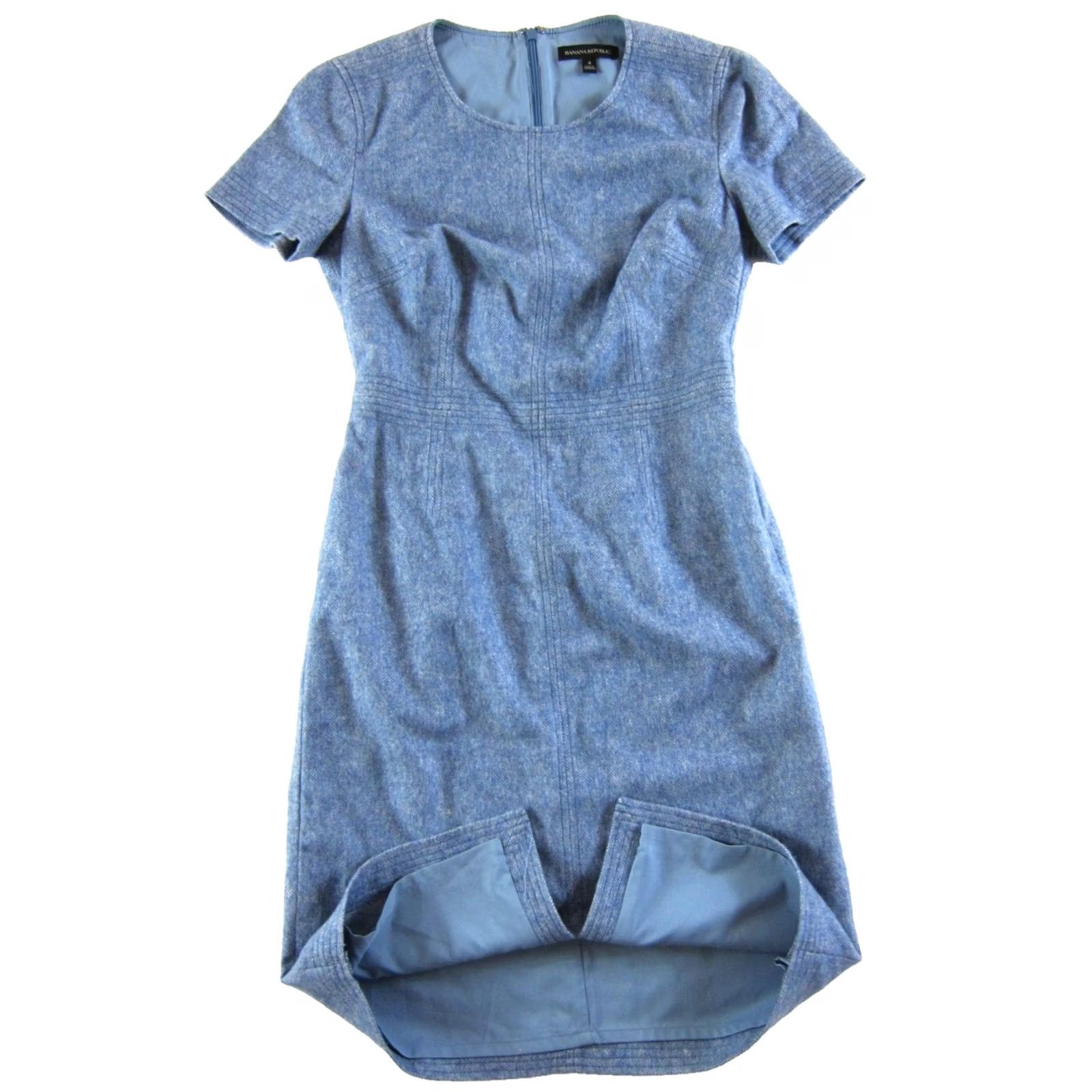 Banana Republic Banana Republic Dress Woman Size 4 Blue Wool Blend Lined Short Sleeve Sheath Dress Size 27" / US 4 / IT 40 - 5 Thumbnail