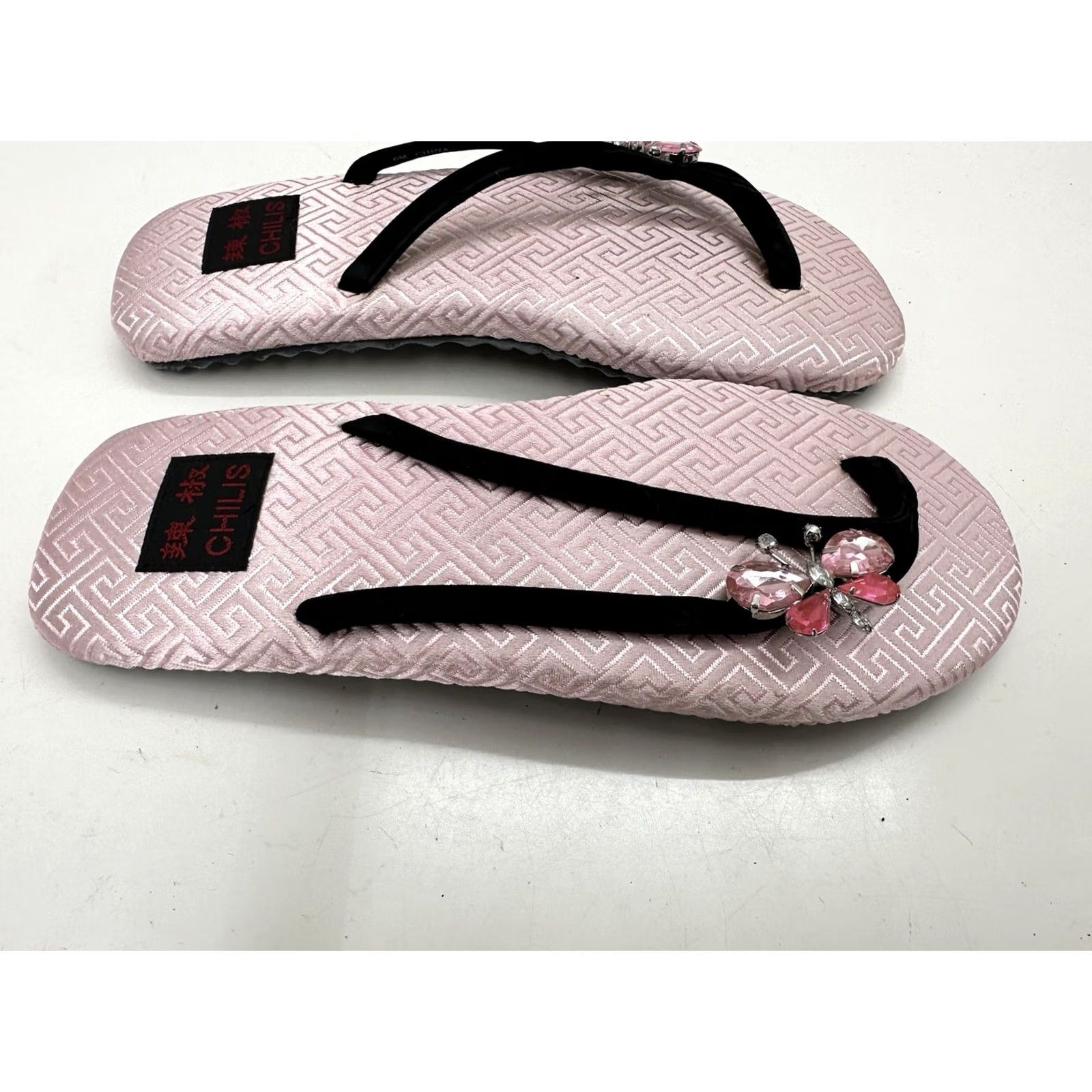 Pinko Chilis Womens Flip Flops Size 6 Pink Rhinestone Butterfly Suede Thong 80s 90s NEW Size US 6 / IT 36 - 2 Thumbnail