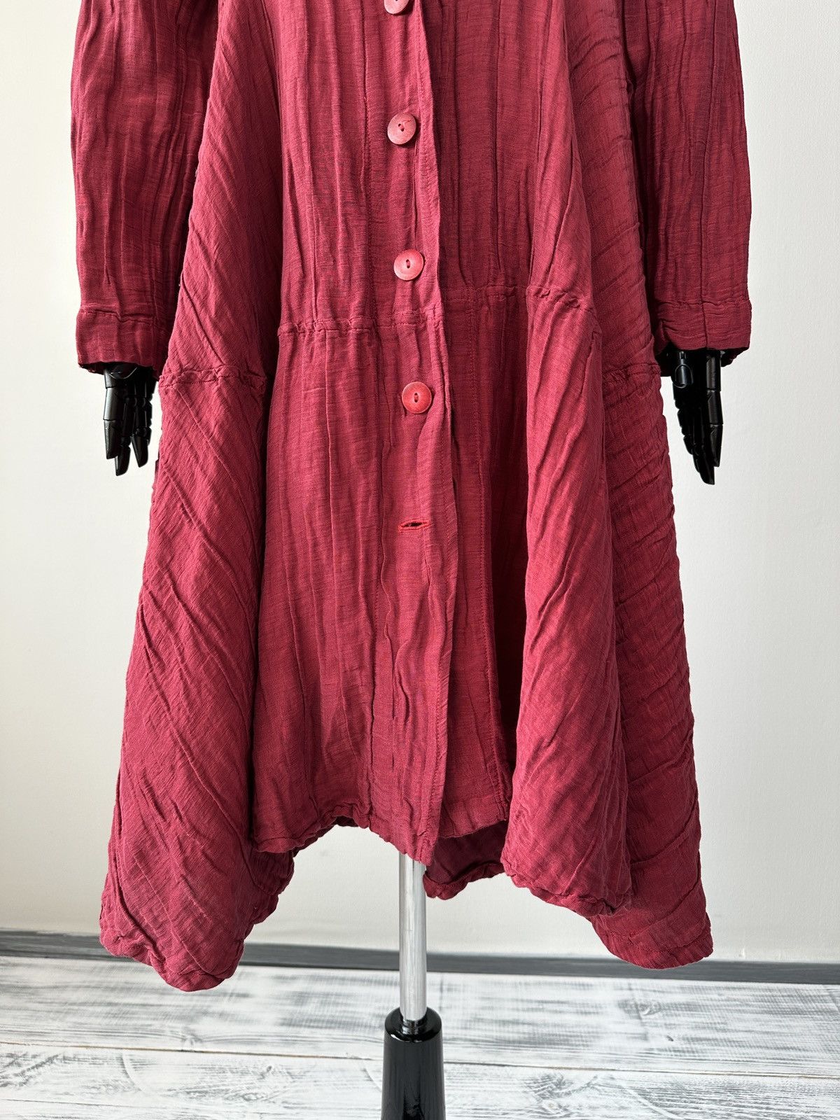 Other GRIZAS Cherry Red Crinkled Silk Linen Flared Shirt Dress Size L / US 10 / IT 46 - 6 Thumbnail