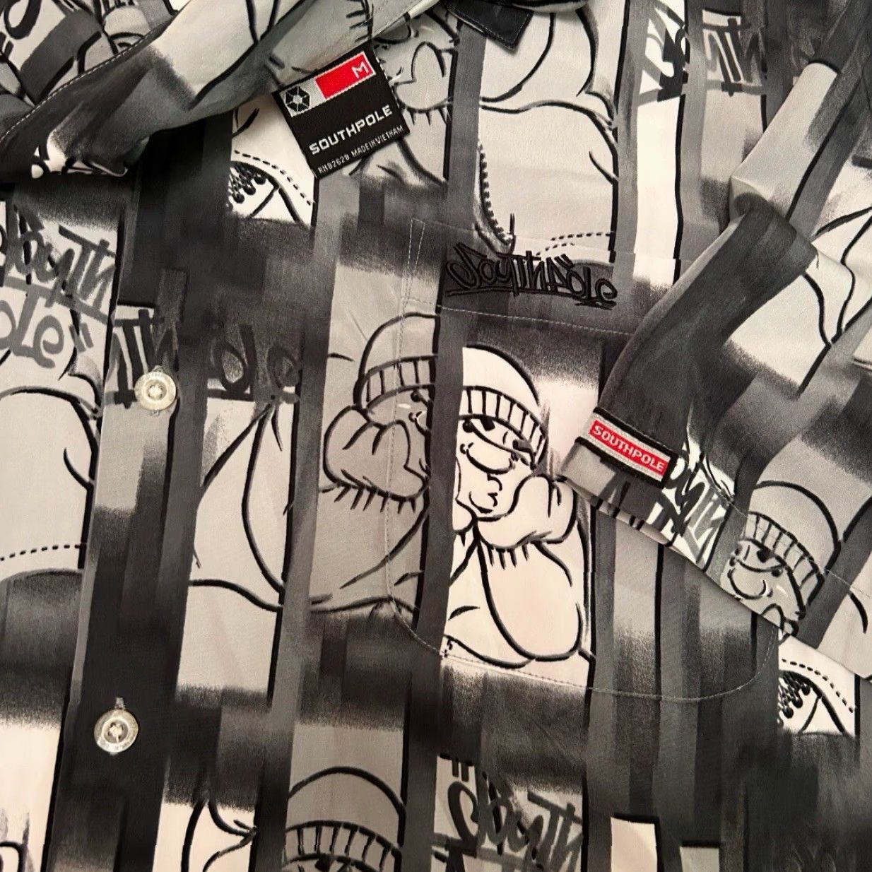 Southpole VINTAGE SouthPole Hip Hop Graffiti All Over Print Button Up Shirt Mens M Black Short Sleeve Collared 90s Y2K Retro Grunge Skater Mens Size US M / EU 48-50 / 2 - 2 Thumbnail