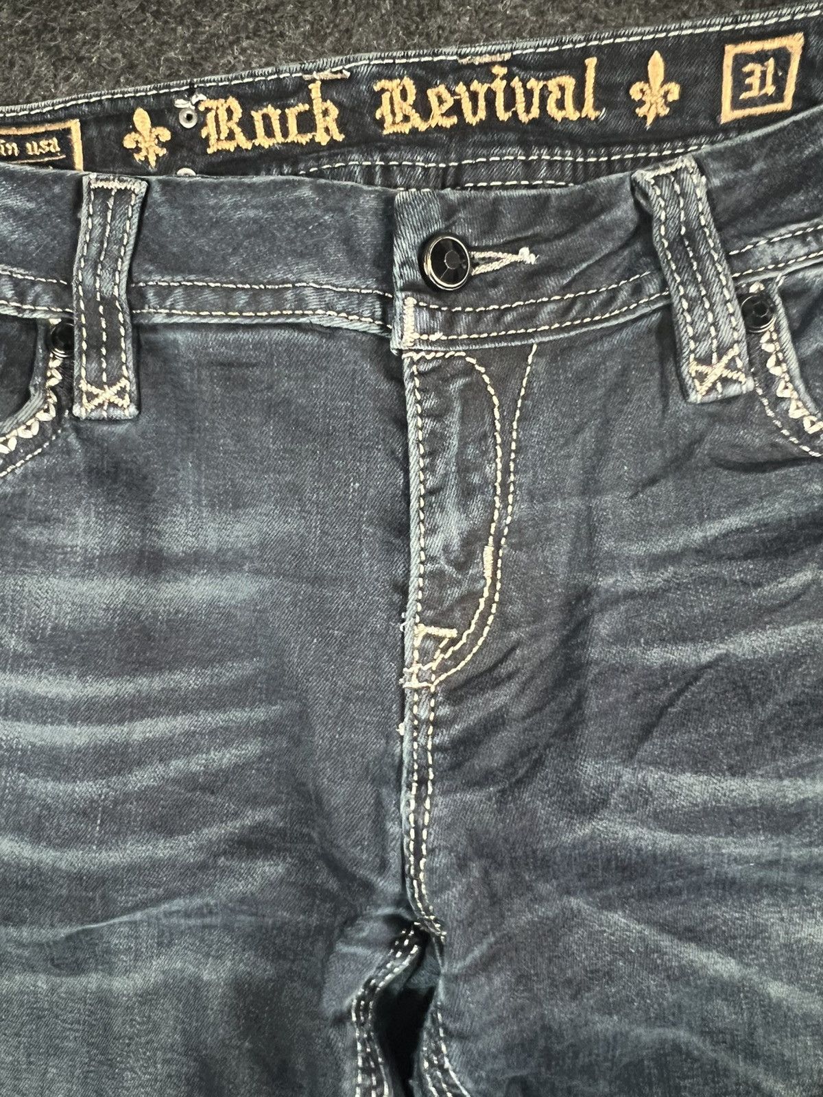 If Six Was Nine Rock Revival Flare Jeans Honeycomb RARE Size US 34 / EU 50 - 5 Thumbnail