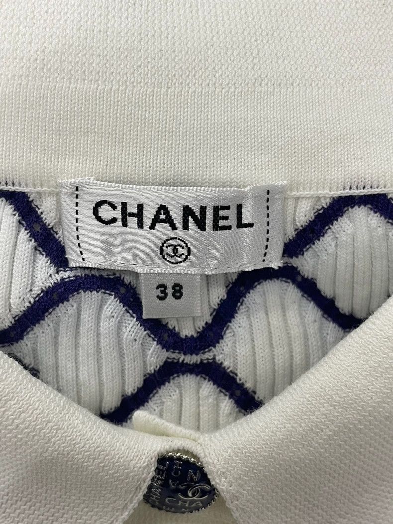Chanel chanel Blue and white colour block plaid lapel knitted sho Size XS / US 0-2 / IT 36-38 - 4 Thumbnail