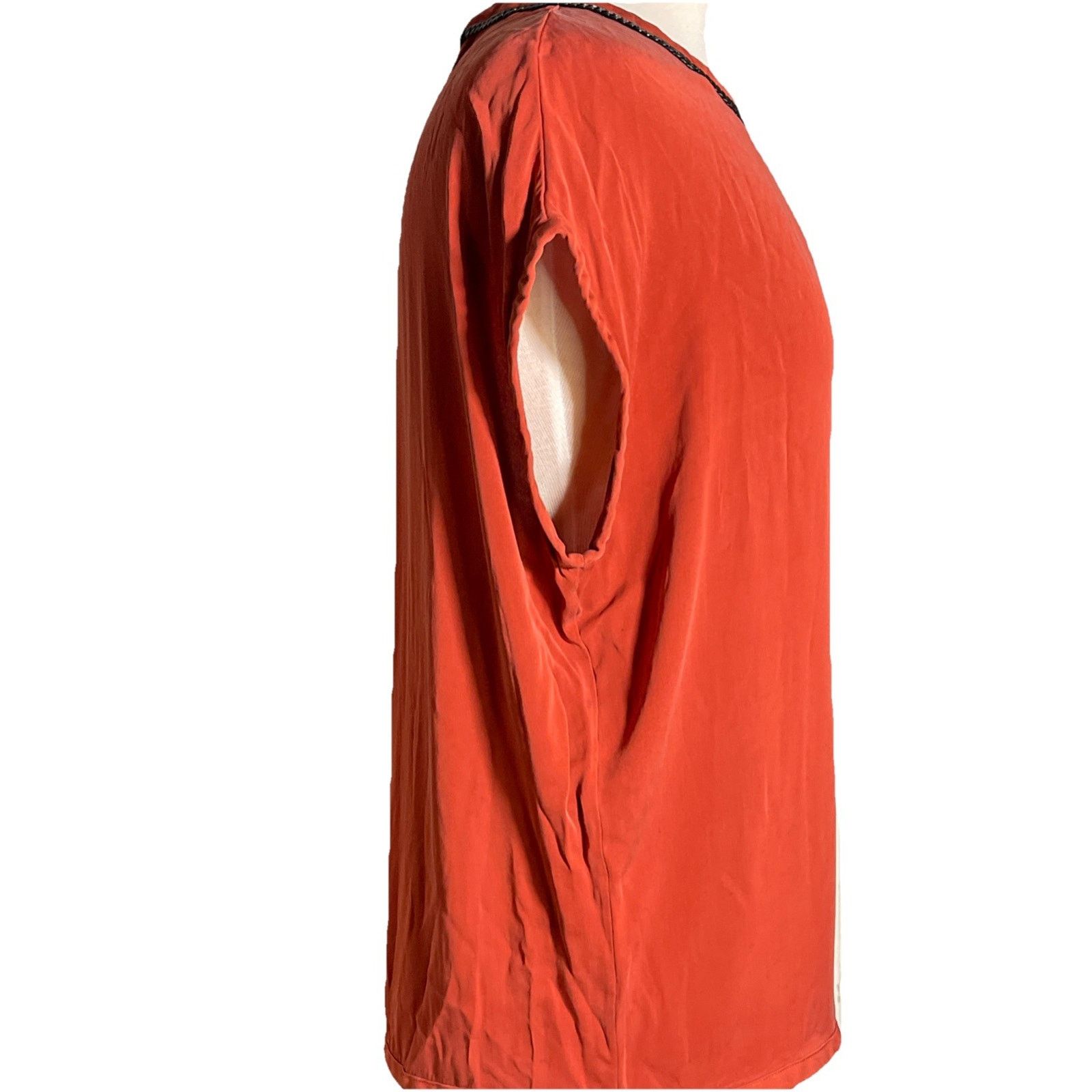 Robert Rodriguez Robert Rodriguez Orange Silk Blend Mesh V Front, S/S Top 4 Size S / US 4 / IT 40 - 3 Thumbnail