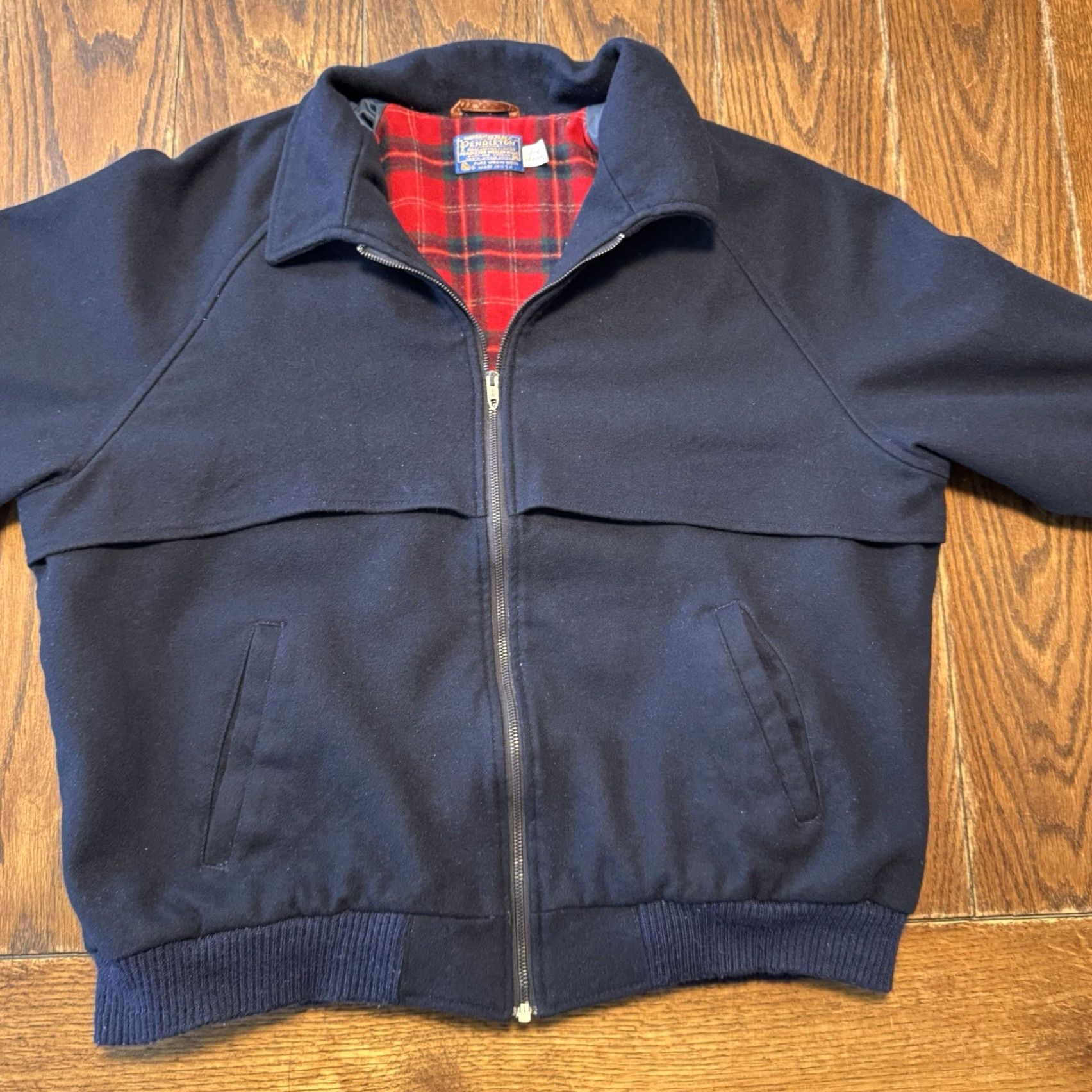 Pendleton VINTAGE Pendleton Wool Jacket Men XL Navy Blue Full Zip Bomber Plaid Lined Size US XL / EU 56 / 4 - 2 Thumbnail