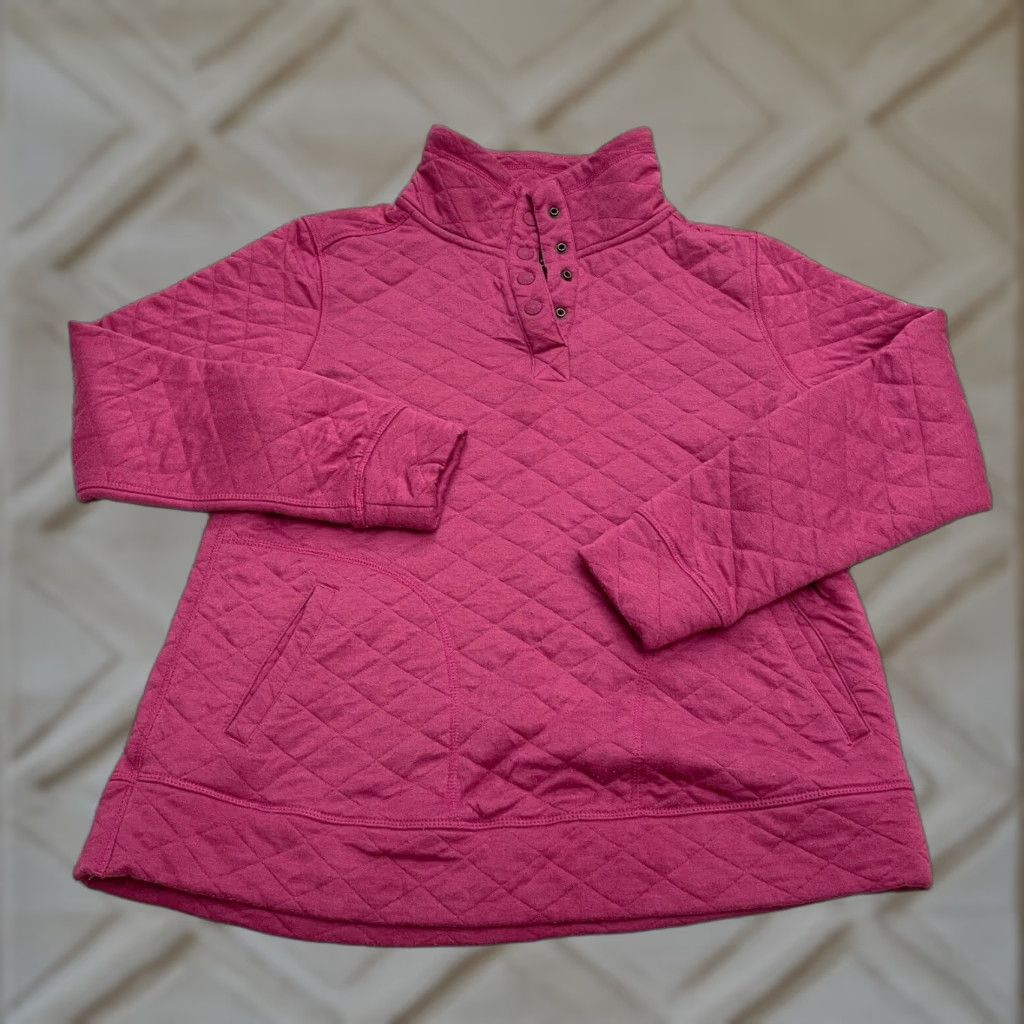Vintage Modern Canvas Jacket Womens Medium Pink Quilted Mock 1/4 Snap Outdoor Pullover Size M / US 6-8 / IT 42-44 - 1 Thumbnail