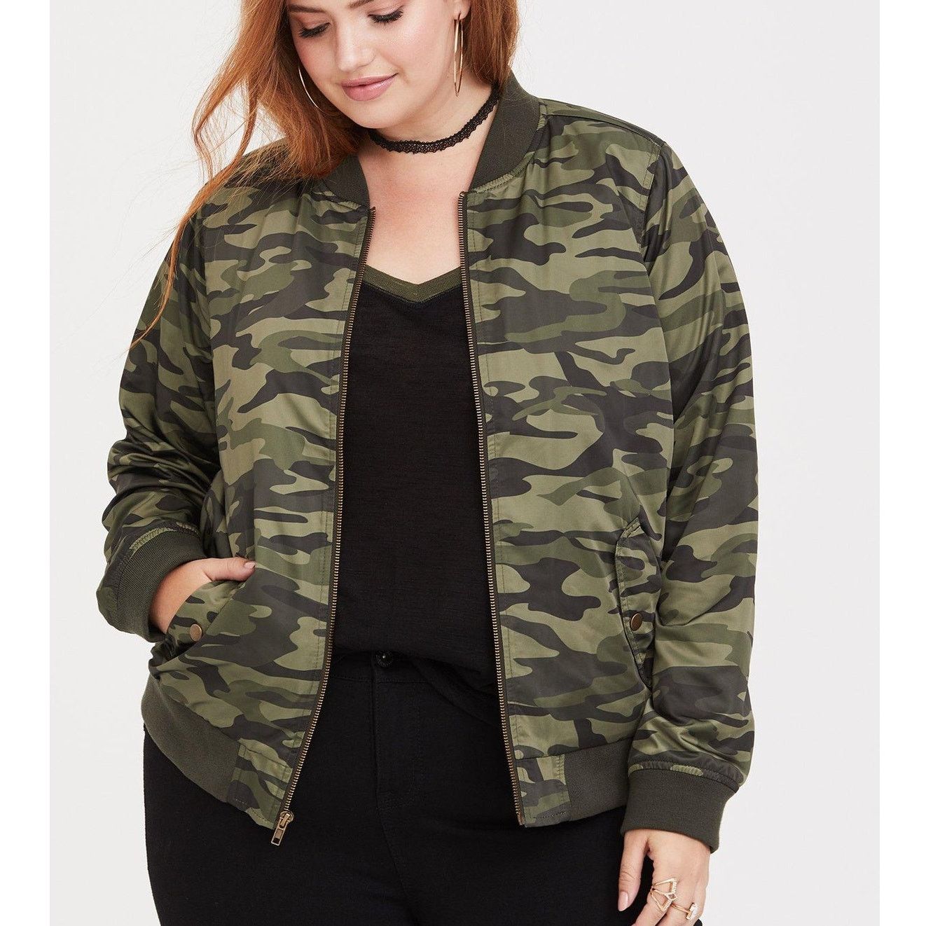 Torrid Torrid Womens Camo Bomber Jacket Full Zip Plus Size 00X Army Size XXS / US 00 / IT 34 - 1 Thumbnail