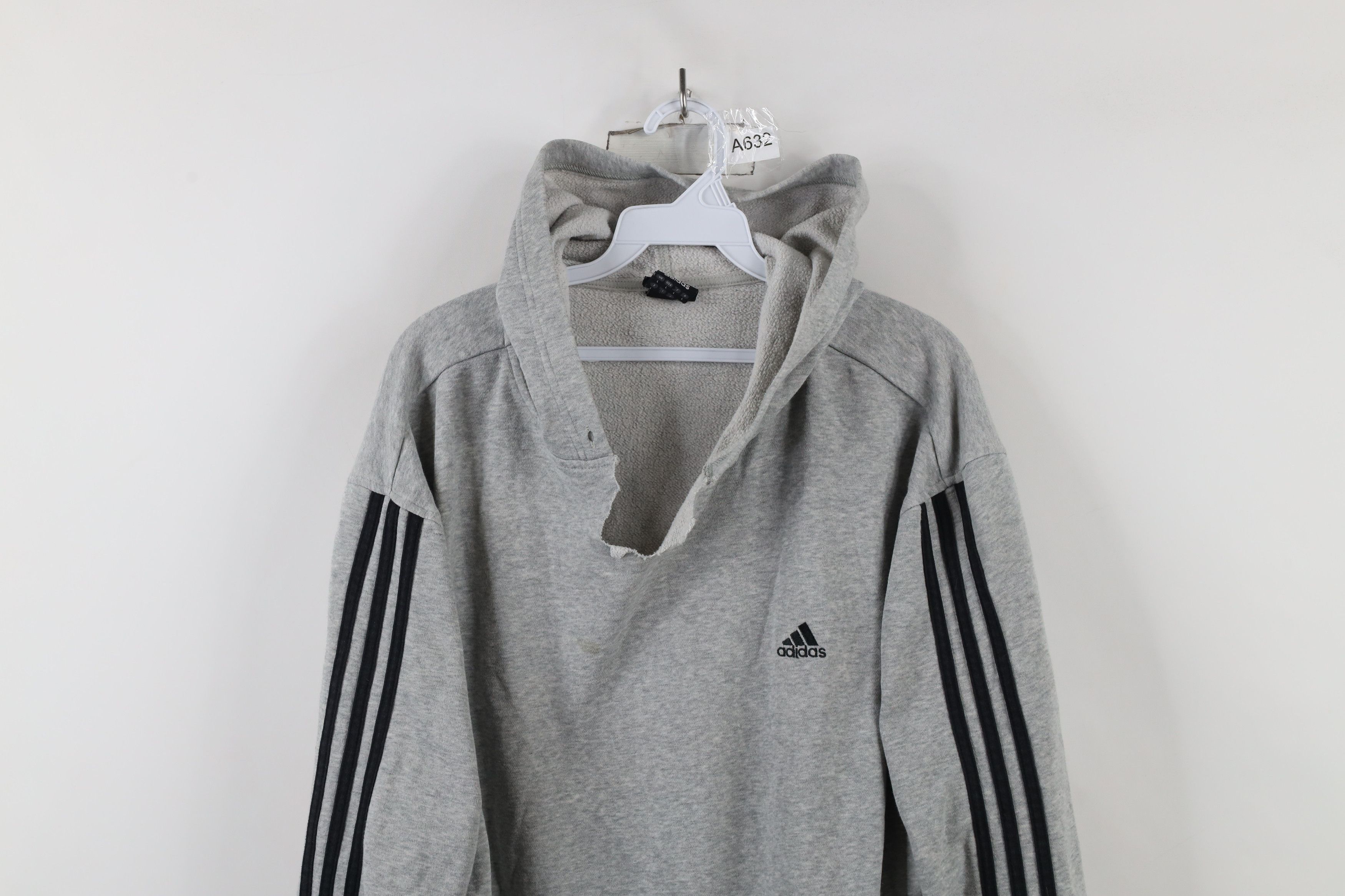 Adidas × Vintage Vintage Adidas Spell Out Striped Hoodie Sweatshirt Gray Size US L / EU 52-54 / 3 - 2 Thumbnail