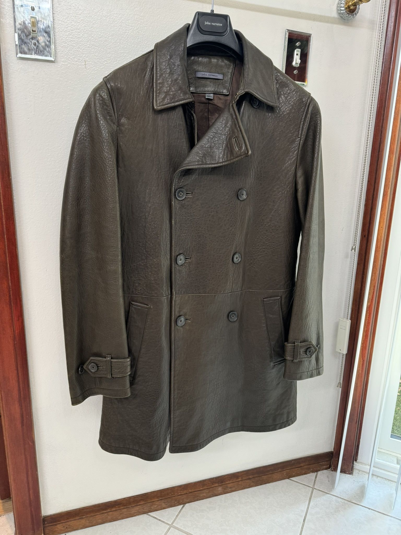 John Varvatos JOHN VARVATOS Brown Leather Trench Coat MSRP$3298 Size US S / EU 44-46 / 1 - 1 Thumbnail