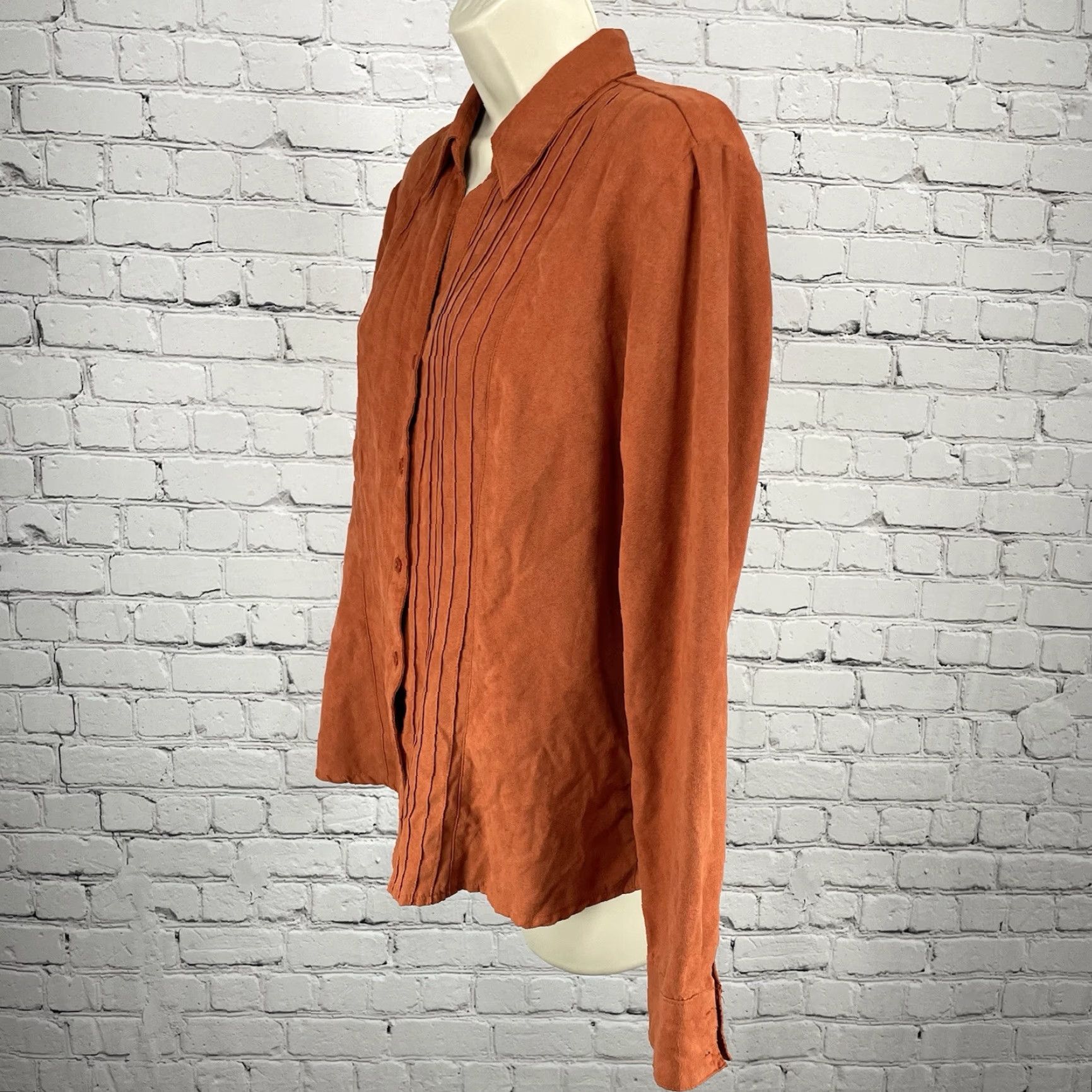 Vintage Lemon Grass Orange Button-Up Shirt Ladies L Long Sleeve Collared Pleated Casual Everyday Size L / US 10 / IT 46 - 4 Thumbnail