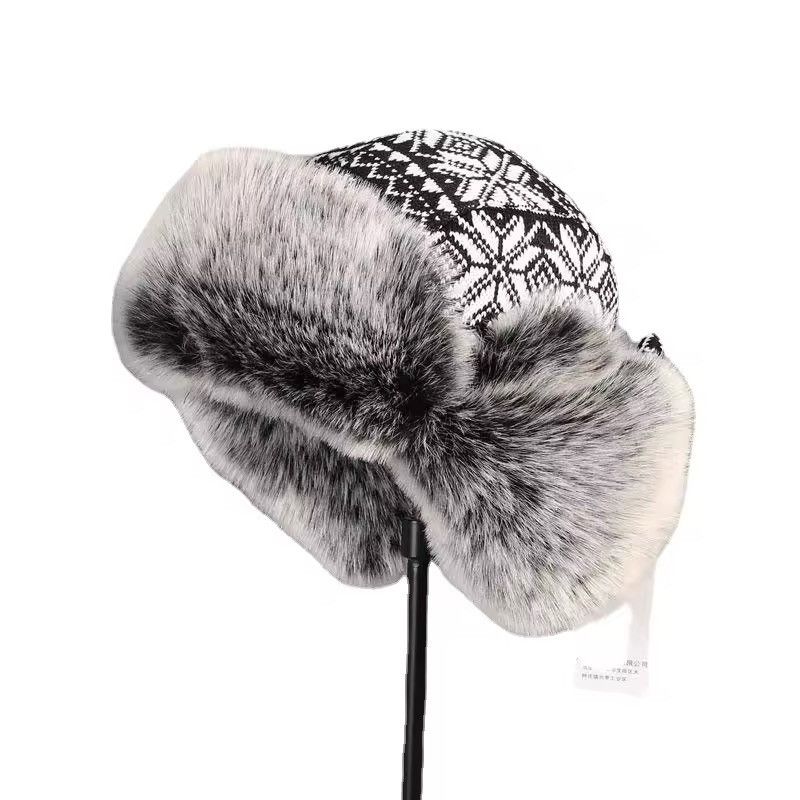 Designer Knitted Fluffy Faux Fur Ushanka Winter Outdoor Hat Size ONE SIZE - 4 Thumbnail