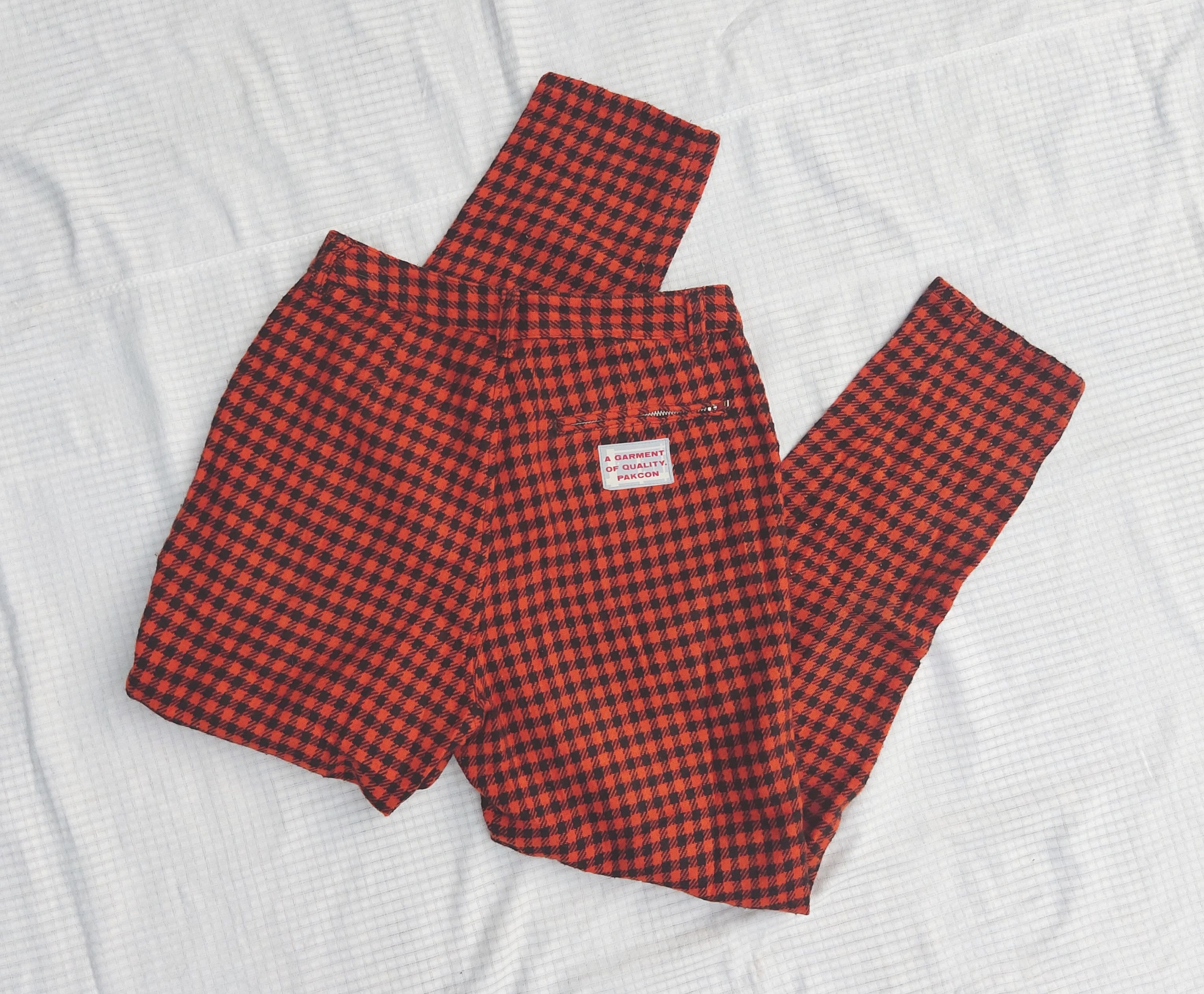 Japanese Brand (P154) Pakcon Orange Black Buffalo Plaid Taper Pants Size 25" / US 0 / IT 36 - 1 Thumbnail