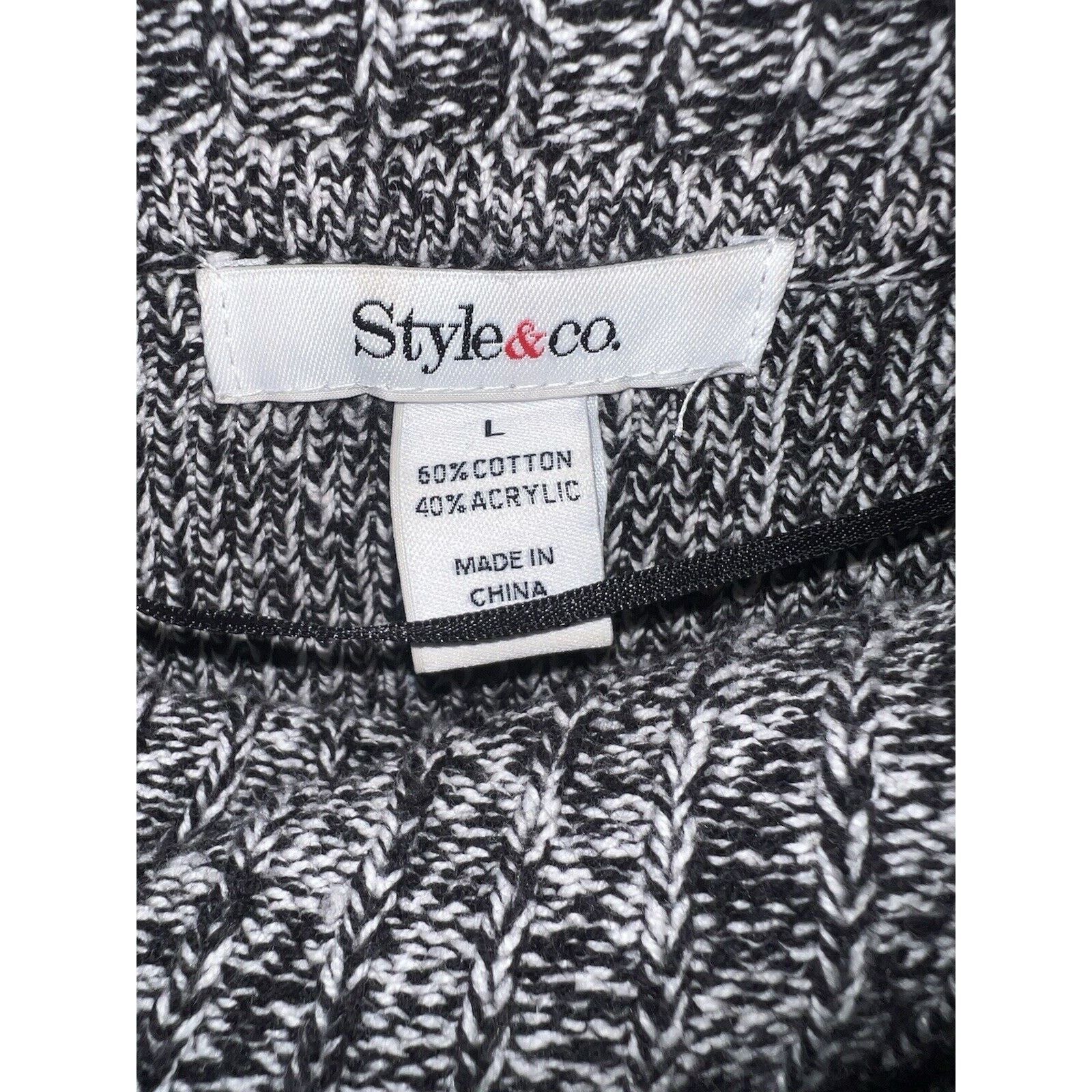 & Other Stories Style & Co Sweater Dress Large Cowl Neck Button Black White Size L / US 10 / IT 46 - 2 Thumbnail