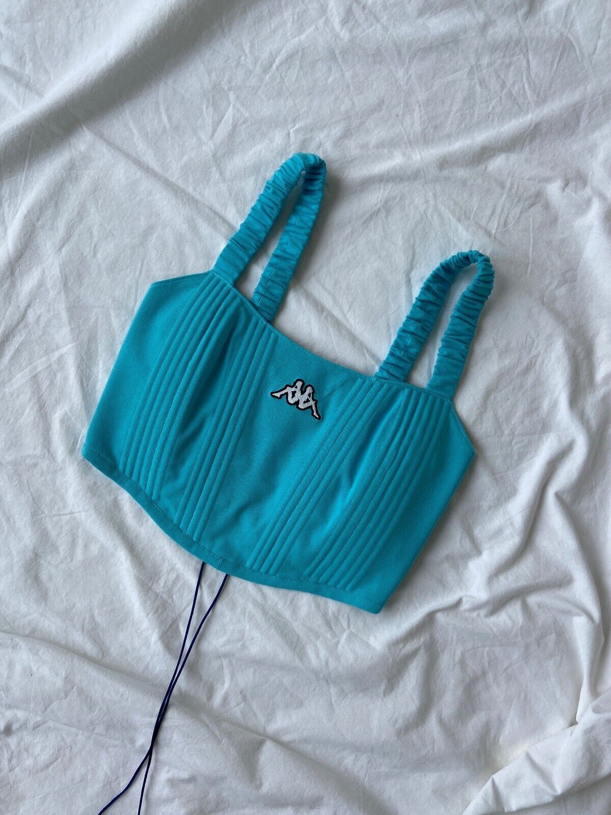 Handmade Handmade Kappa Blue Icon Women's Tank Crop Top Corset Size S / US 4 / IT 40 - 2 Thumbnail