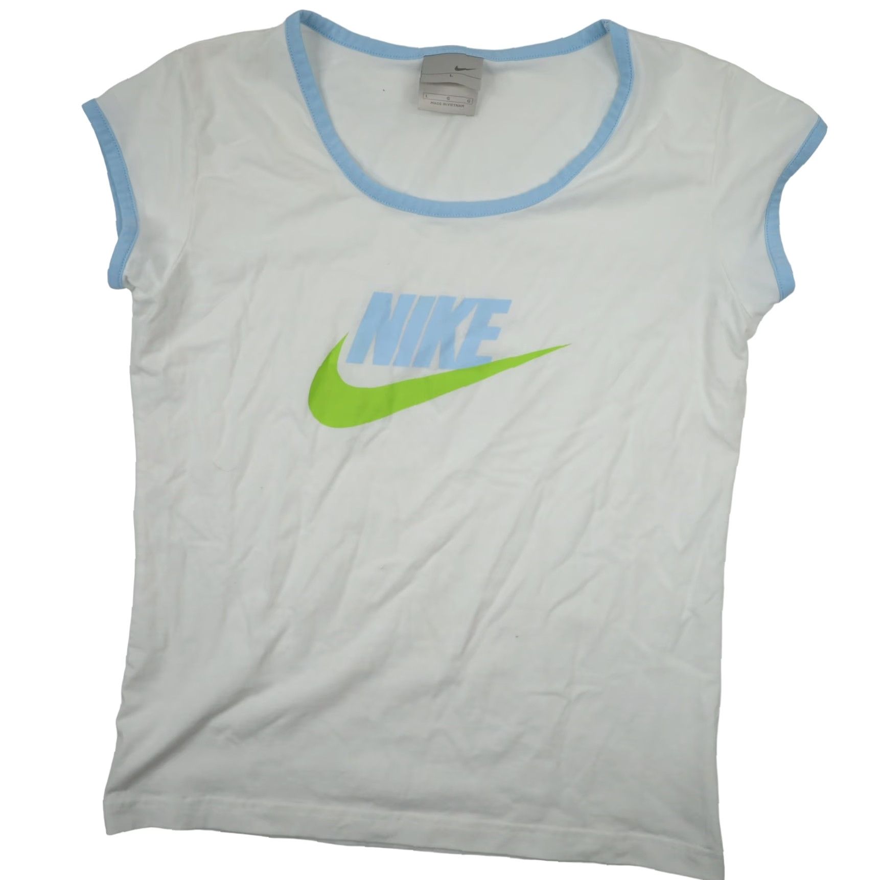 Nike VINTAGE Nike Womens L Ringer Spellout Graphic T Shirt White Shirt Womens L White Nike Spellout Graphic Vintage Y2k Size L / US 10 / IT 46 - 2 Thumbnail