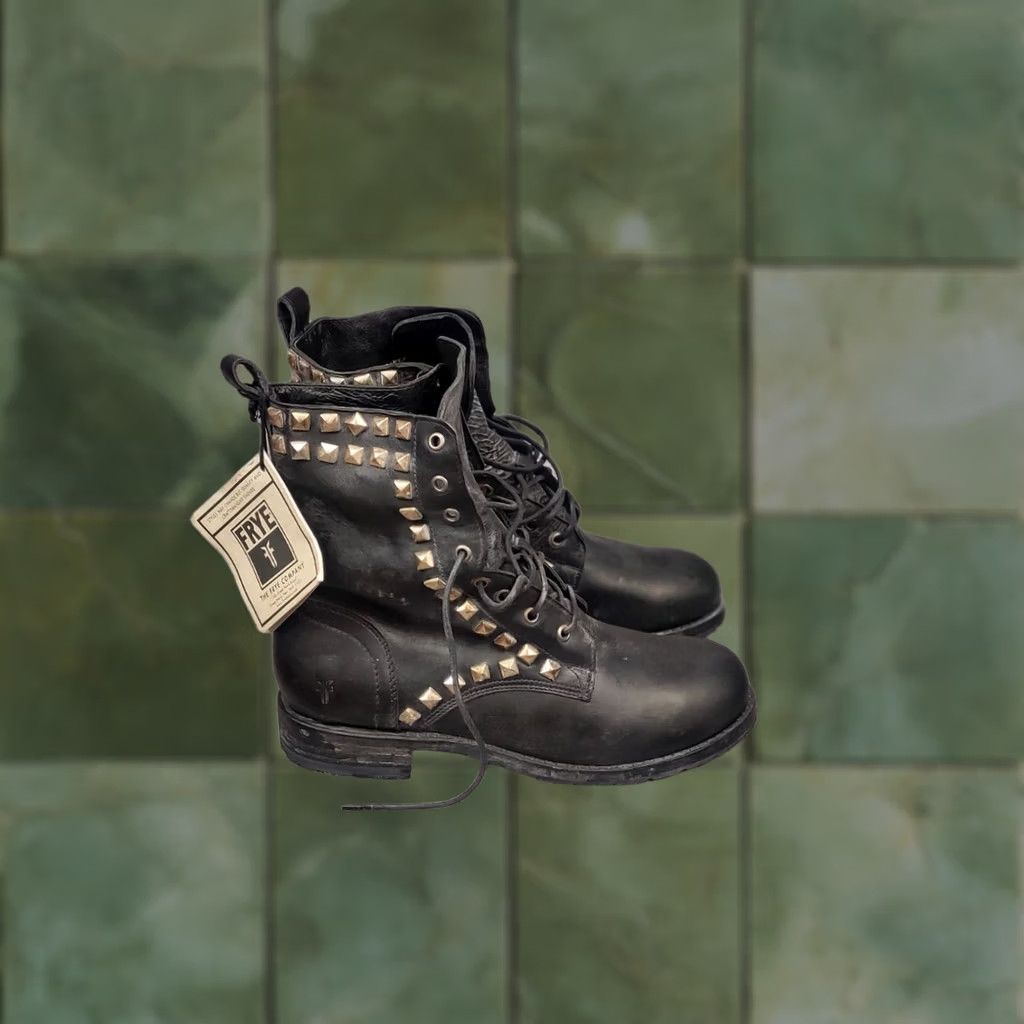 Frye Frye Design Rogan Studded Lace Tall Black Leather Ankle Boots Size US 11 / IT 41 - 1 Thumbnail