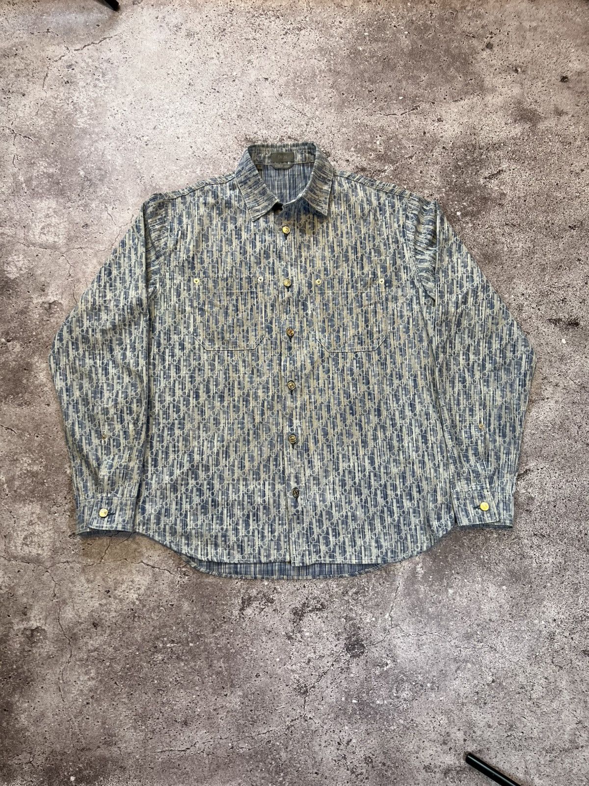 Dior oblique monogram denim Mens Button Up Shirt Overshirt