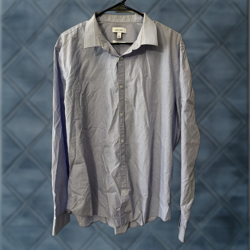 Calvin Klein Calvin Klein Dress Shirt Blue Striped Slim Fit XL 100% Cotton Non-Iron Mens Size US XL / EU 56 / 4 - 1 Thumbnail
