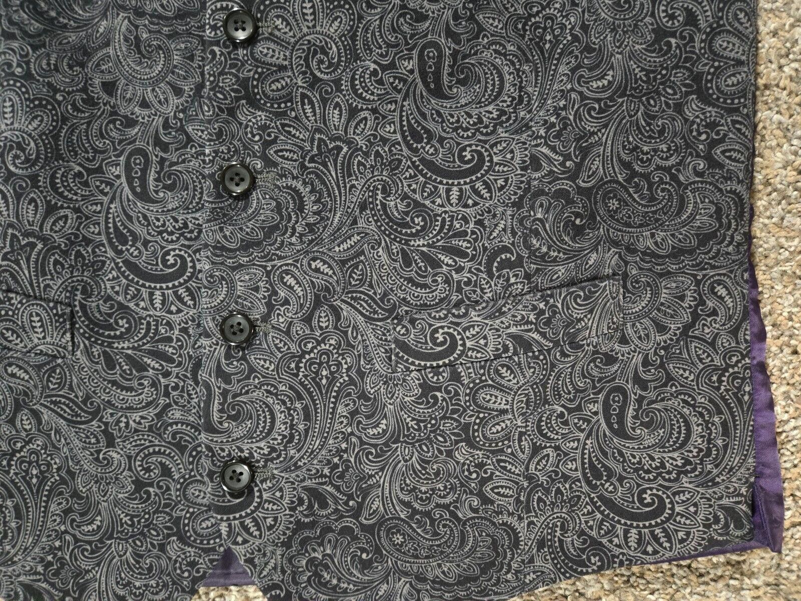 Designer Grey Suede Paisley Vest With Purple Interior Size 38R - 4 Thumbnail