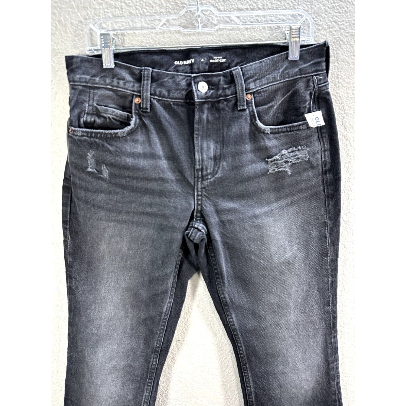Old Navy VINTAGE Old Navy Jeans Bootcut Women 4 Black Distressed Frayed Cotton NWT Size 27" / US 4 / IT 40 - 4 Thumbnail