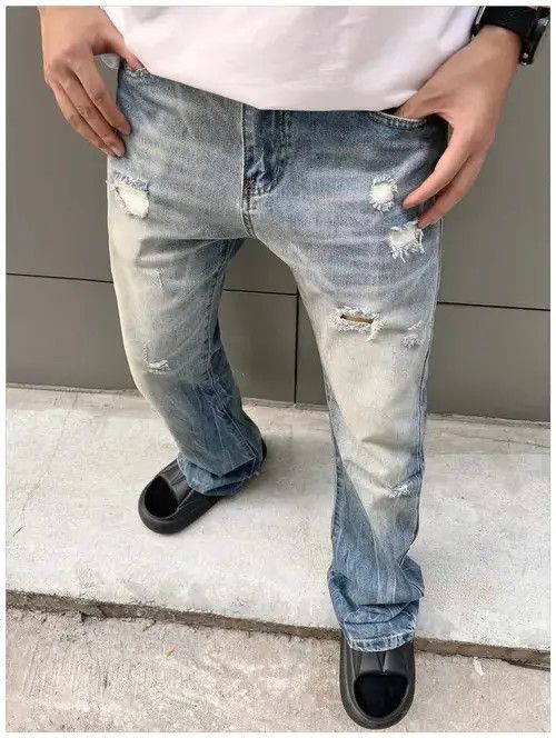 Jean Blue damaged faded flared punk grunge jeans Size US 32 / EU 48 - 4 Thumbnail