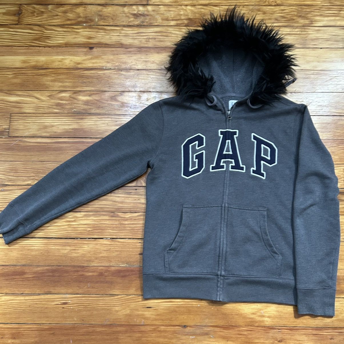 Gap Dark Grey Gap zip up hoodie with fur hood Size XS / US 0-2 / IT 36-38 - 1 Thumbnail