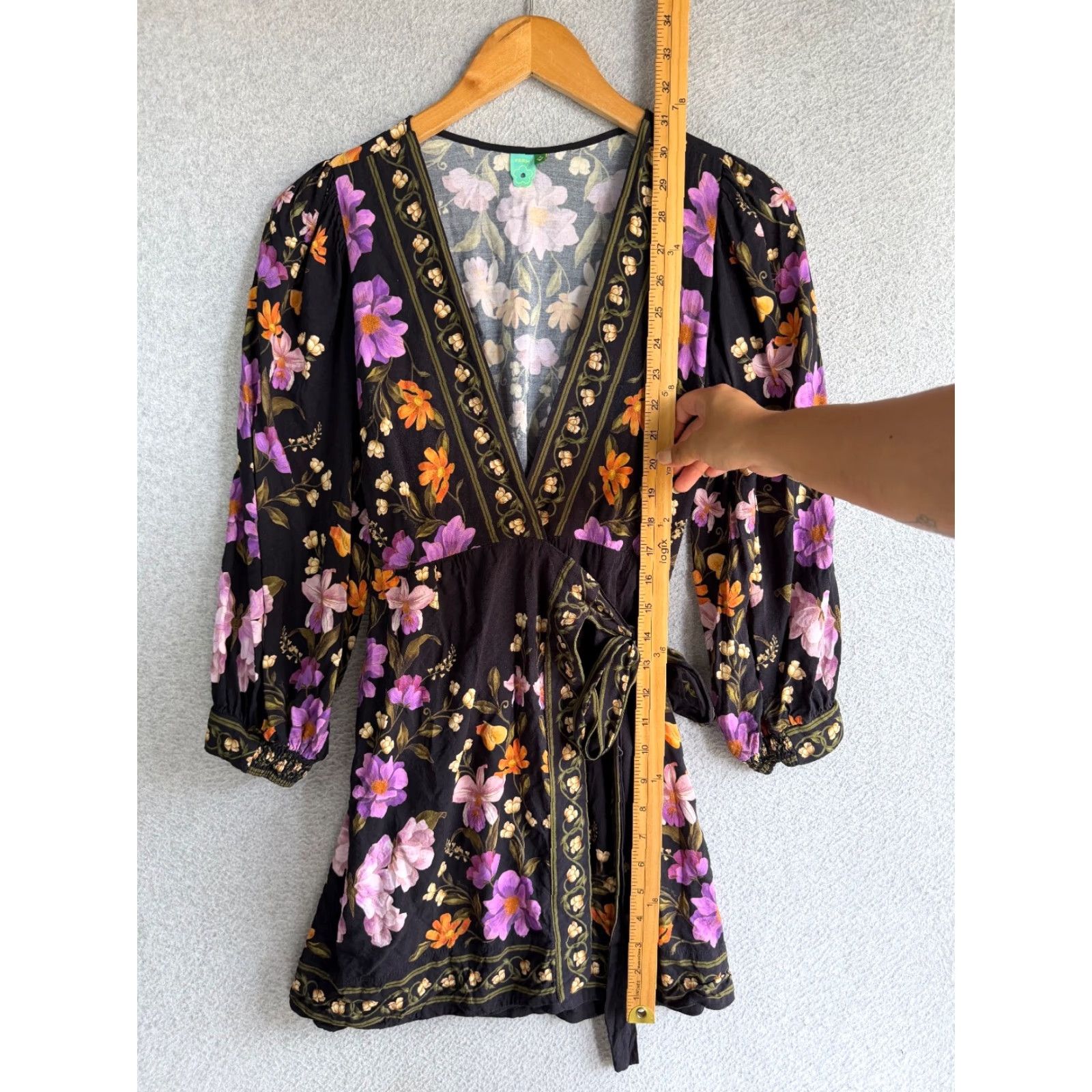 Farm Rio Dress Womens P Petite Black Floral Wrap Boho Feminine
