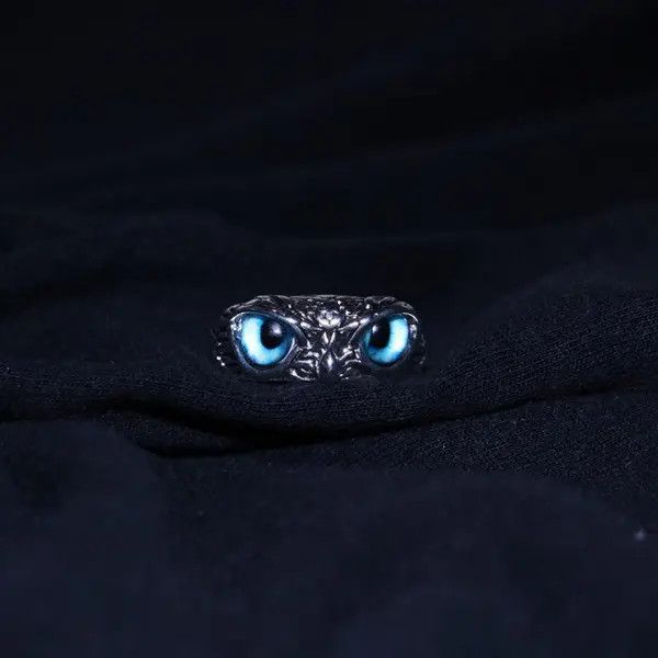 Jewelry Blue-Eyed Owl Ring, Gothic Jewelry, Adjustable Ring Size ONE SIZE - 4 Thumbnail