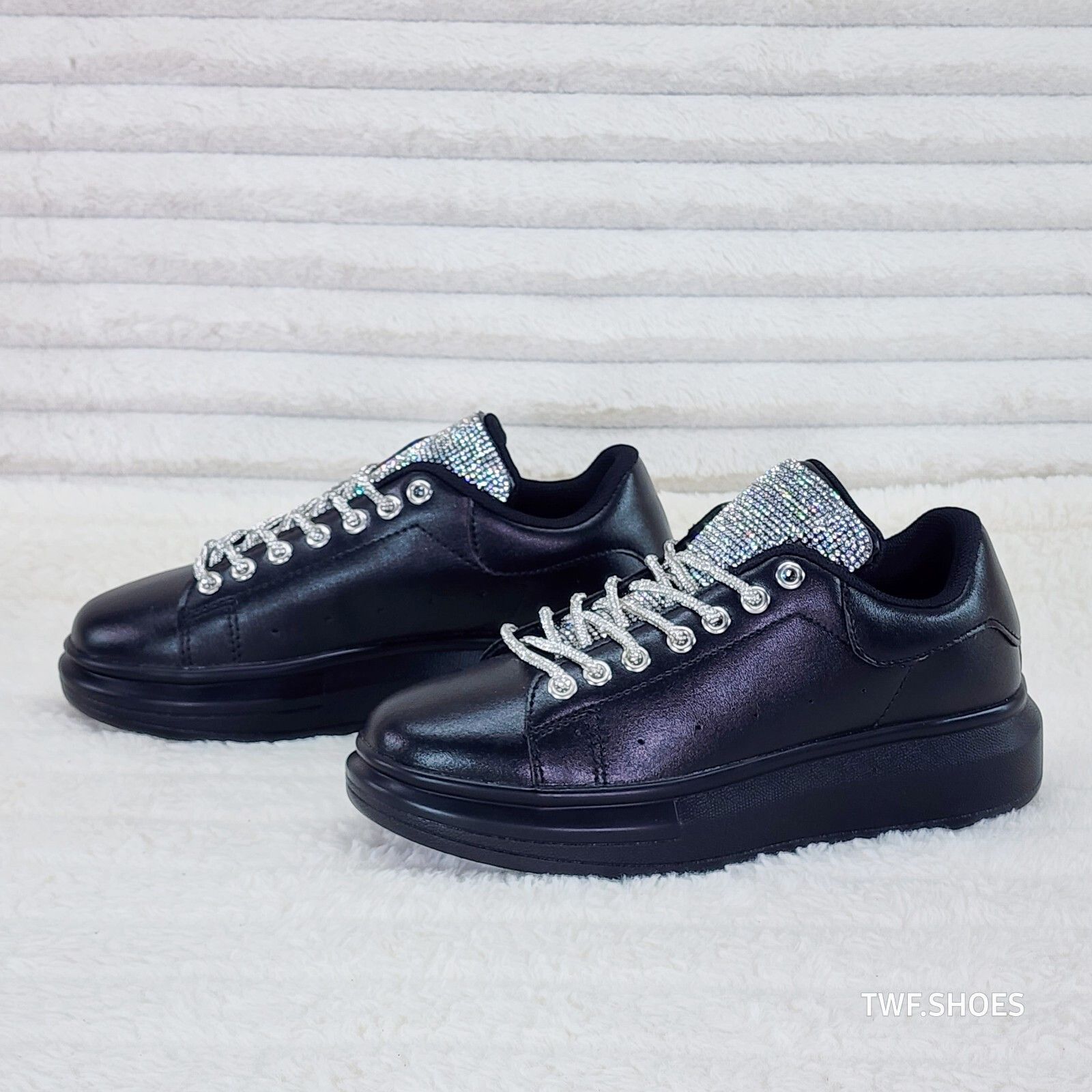 Other Comfy Cush 4 Jet Black Rhinestone Fashion Sneakers Tennis Sh Size US 8 / IT 38 - 6 Thumbnail