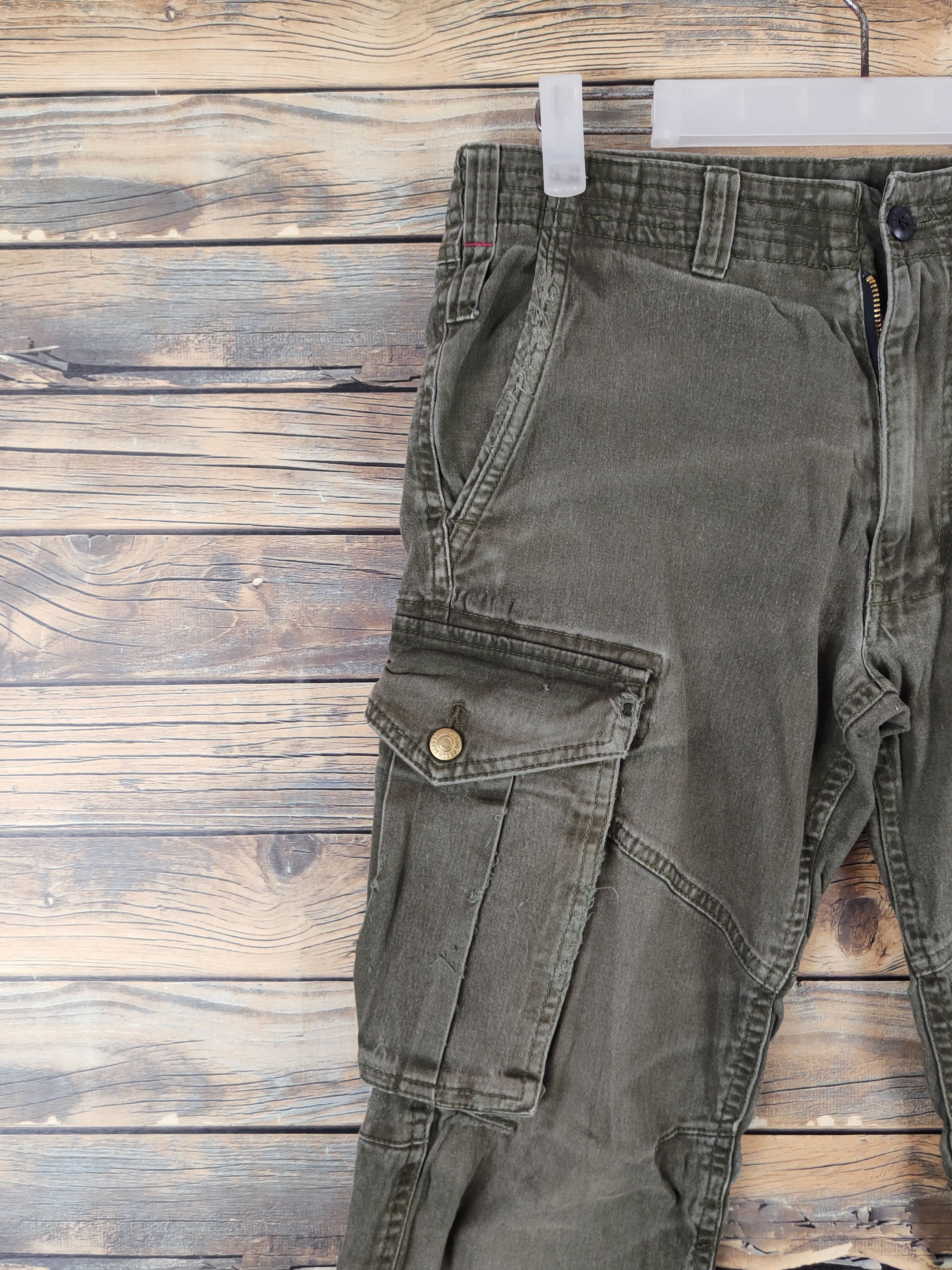Japanese Brand Geride Olive Faded Multipocket Tactical Cargo Pants #W1047 Size US 29 - 3 Thumbnail