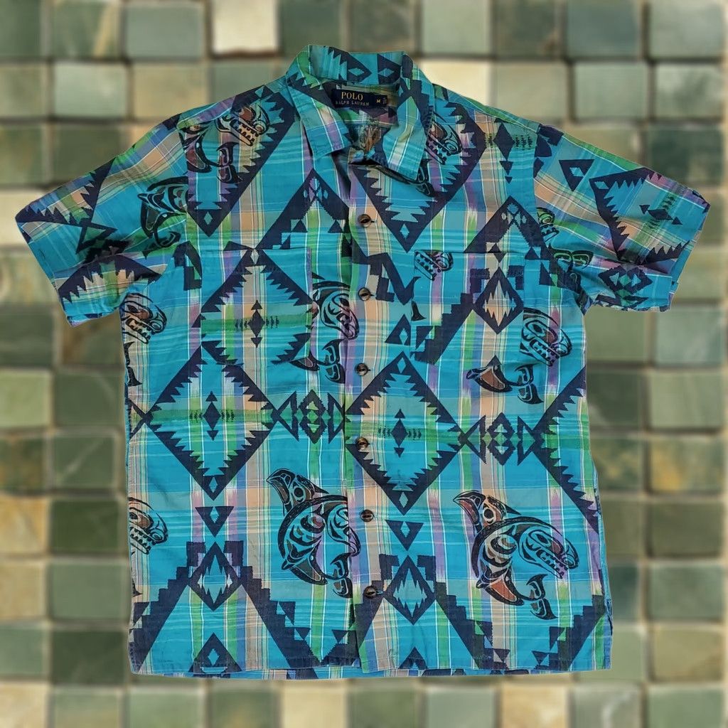 Polo Ralph Lauren Polo Ralph Lauren Hawaiian Shirt Pacific Totem Shark Print Mens M Short Sleeve Button-Up Multicolor Shirt Size US M / EU 48-50 / 2 - 1 Thumbnail