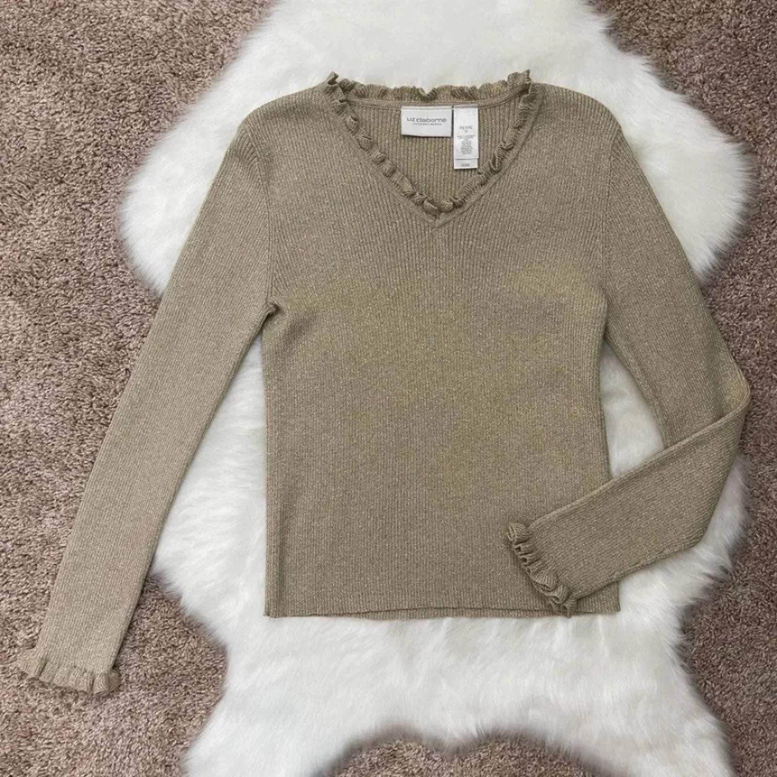 Vintage VTG Y2K Liz Claiborne Lizsport Petite Gold Shimmer Sweater Size S / US 4 / IT 40 - 6 Thumbnail
