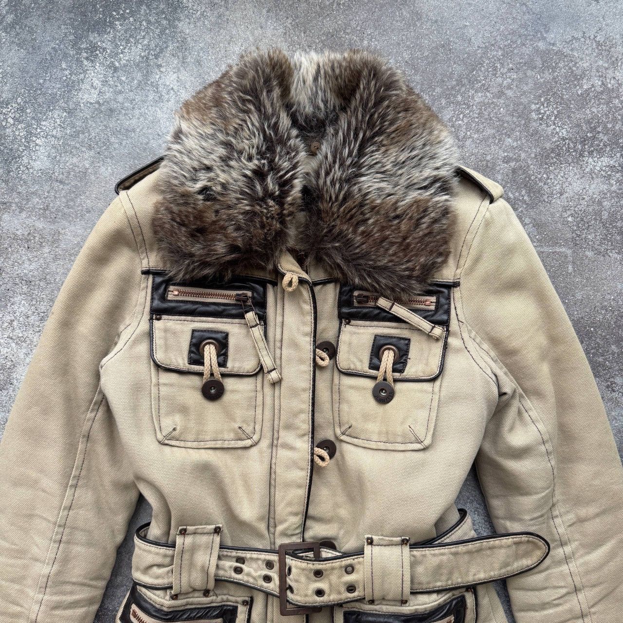20471120 Avant Garde Vintage Faux Fur Collar Belted Utility Jacket Size S / US 4 / IT 40 - 4 Thumbnail