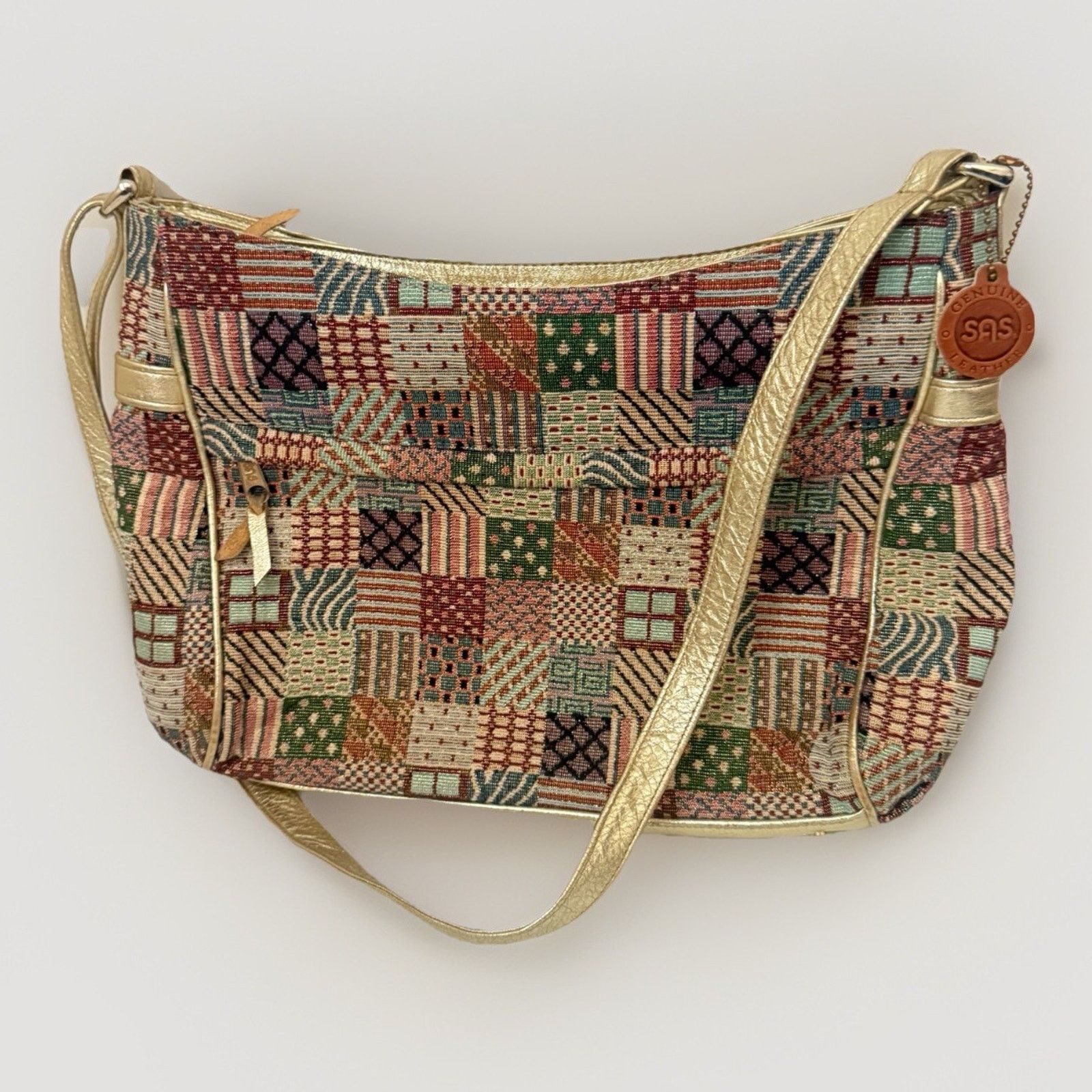 SAS Vtg SAS Tapestry Leather Patchwork Purse Grandmacore Size ONE SIZE - 1 Thumbnail