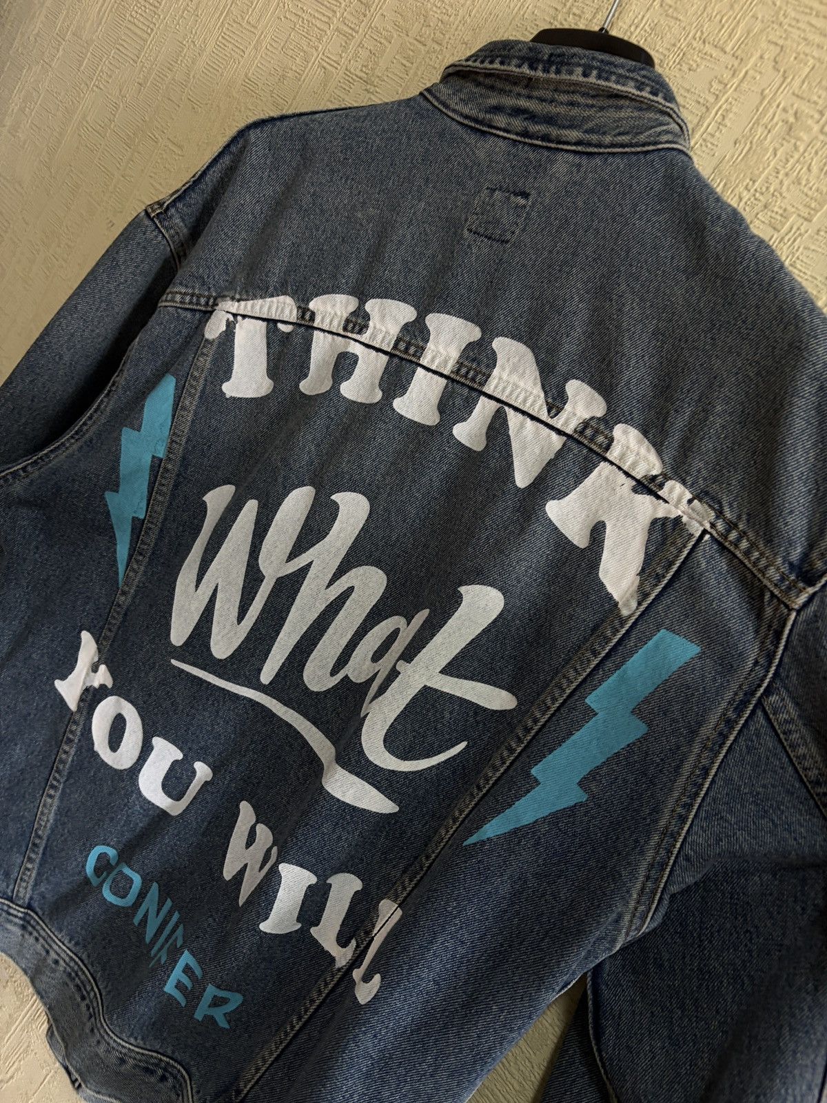 Lee Lee Denim Jacket XL Blue Graphic Print Think What You Will Size US XL / EU 56 / 4 - 6 Thumbnail
