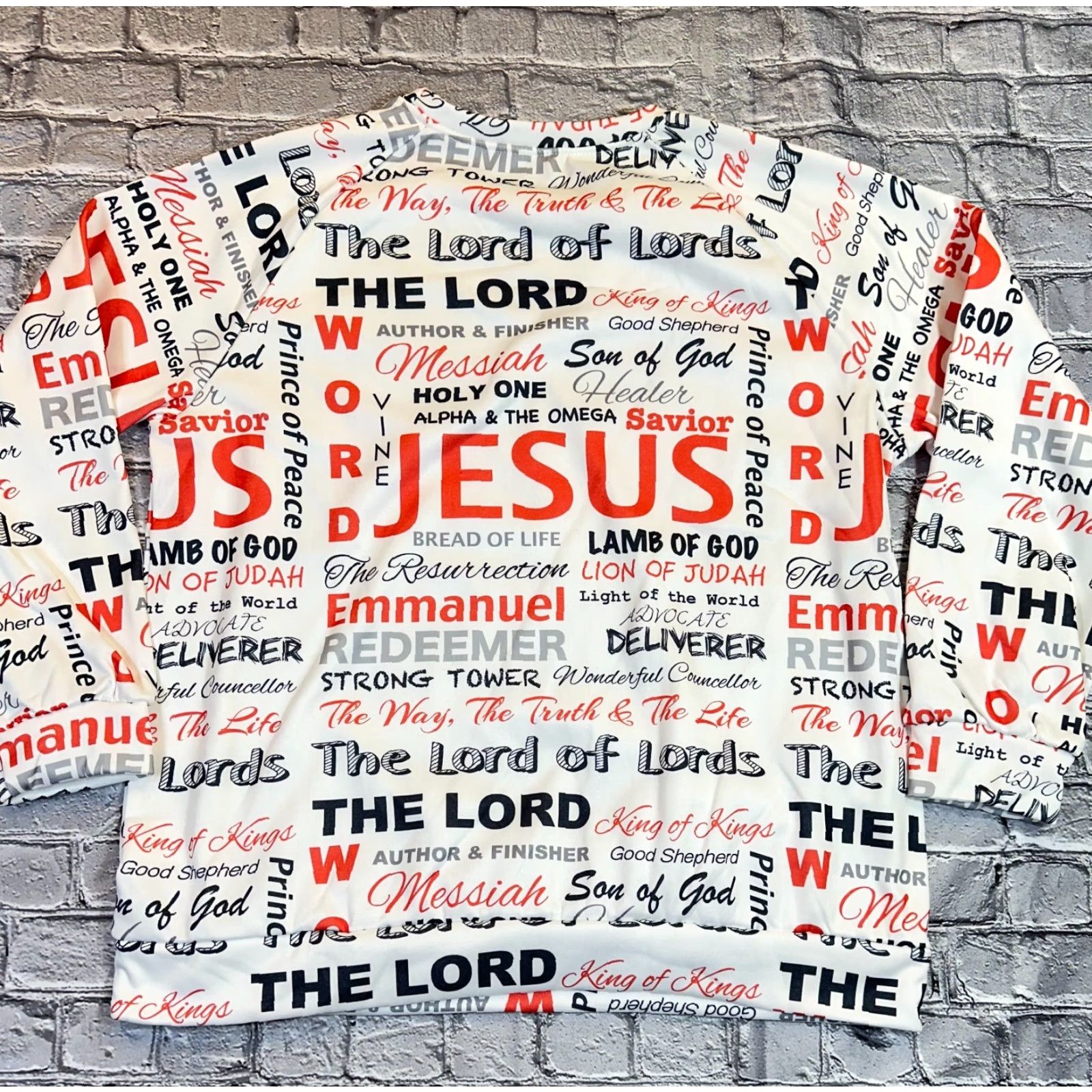 Spell Jesus White Sweatshirt AOP All Over Print Double Sided Spell Out Men's XL Size US XL / EU 56 / 4 - 5 Thumbnail