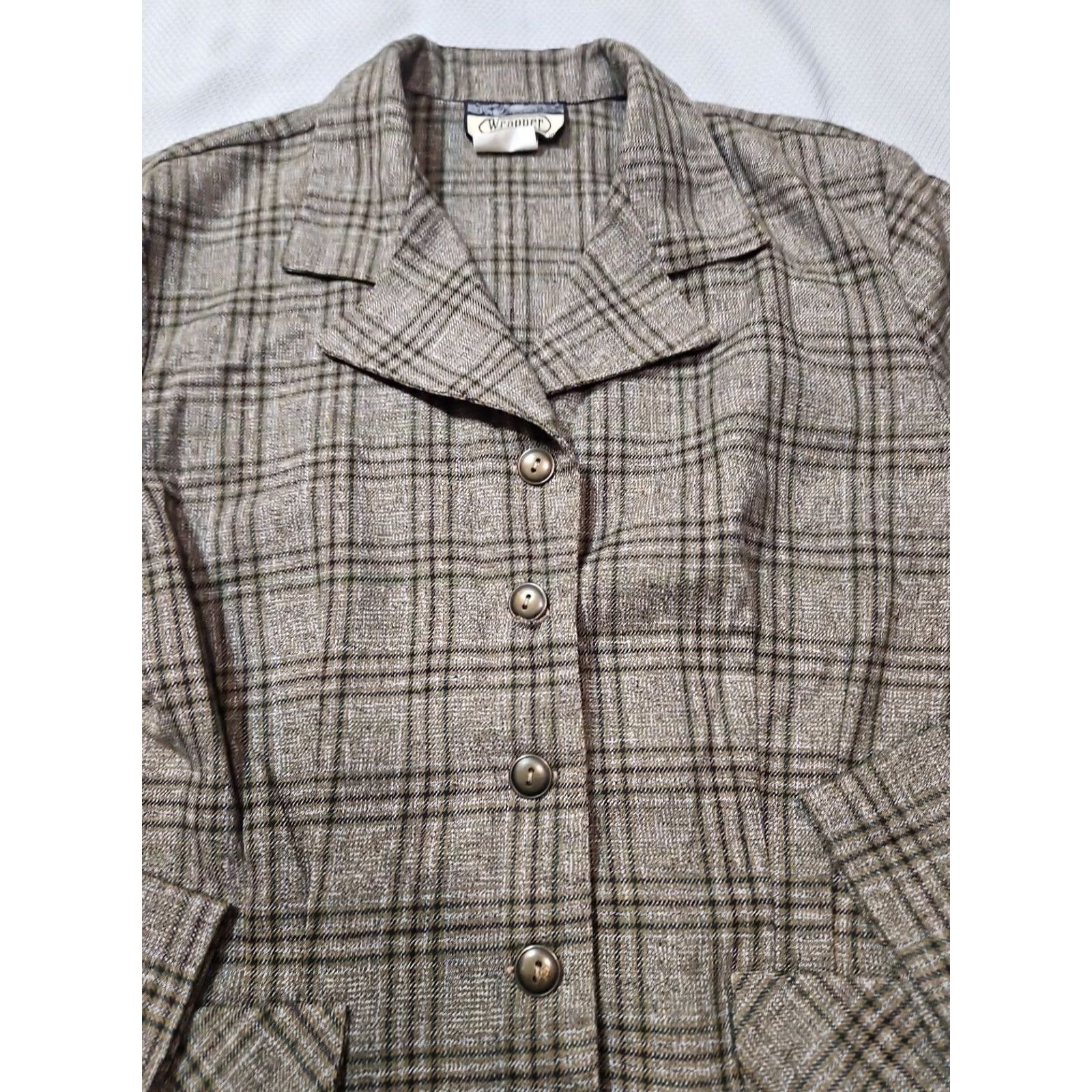 Vintage Wrapper Jacket Blazer Womens Medium Brown Plaid USA Vintage Button Up Modern Coat Size M / US 6-8 / IT 42-44 - 2 Thumbnail