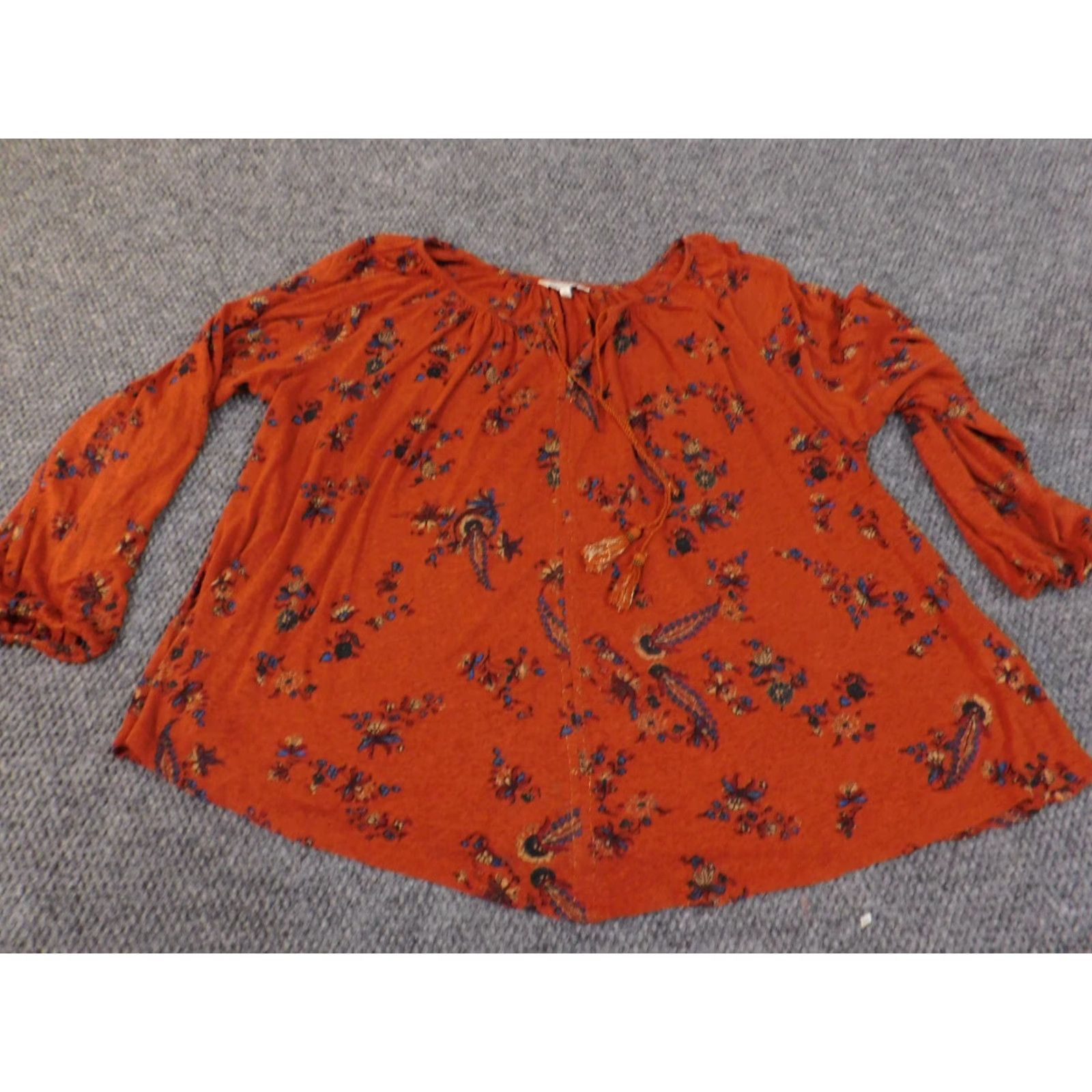 Lucky Brand Lucky Brand Blouse Shirt 2X Womens Orange Geometric Linen Modal V-Neck Pullover Long Sleeve Everyday Casual Plus Size Stretch Classic Modern Size XXL / US 16-18 / IT 52-54 - 2 Thumbnail
