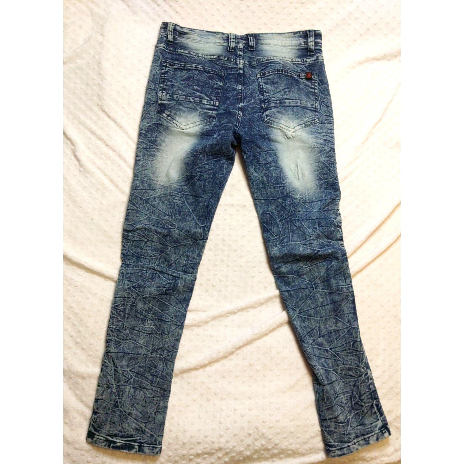 Vintage Mecca Jeans Slim 34x30 Denim Acid Wash 5-Pocket Stretch Fit Mens Blue 90s Theme Skinny Mid Rise Jeans Size US 34 / EU 50 - 7 Thumbnail