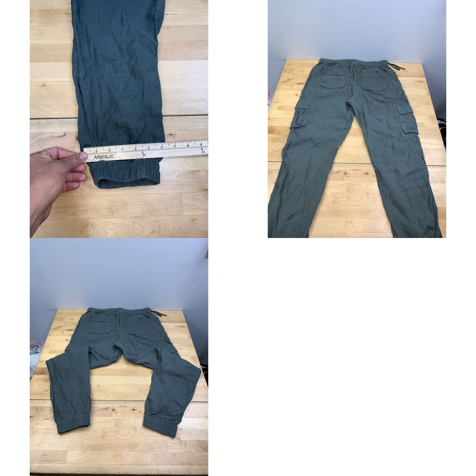 Nicole Miller Nicole Miller Linen Cargo Pants Joggers Women L Green Casual Drawstring 13201 Size 36" / US 14 / IT 50 - 8 Thumbnail