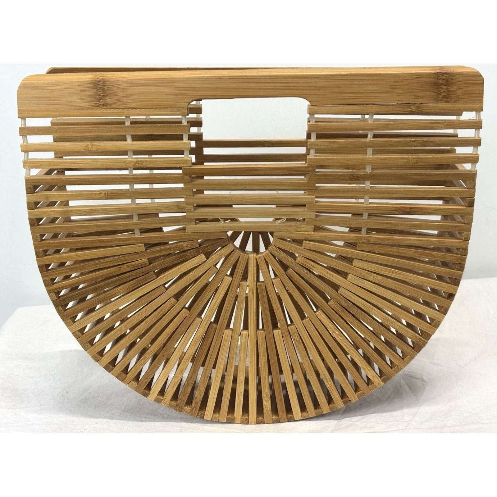 Vintage Bamboo Boho Crescent Half Moon Arc Slatted Beach Clutch Handbag Purse Bag Size ONE SIZE - 3 Thumbnail