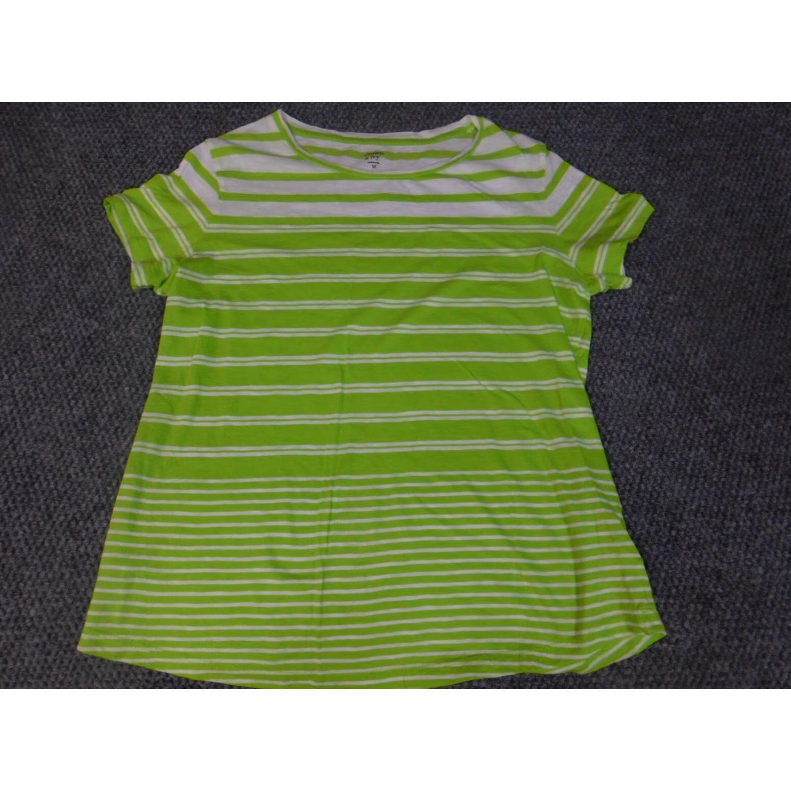 Vintage Crown & Ivy Blouse Womens Medium Green Striped Knit Crew Neck Short Sleeve Pullover Casual Regular Size M Size M / US 6-8 / IT 42-44 - 2 Thumbnail