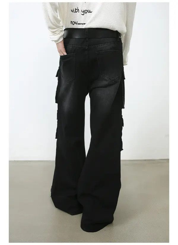 Japanese Brand Washed Loose Straight Wide Leg Cargo Jeans Size US 32 / EU 48 - 5 Thumbnail