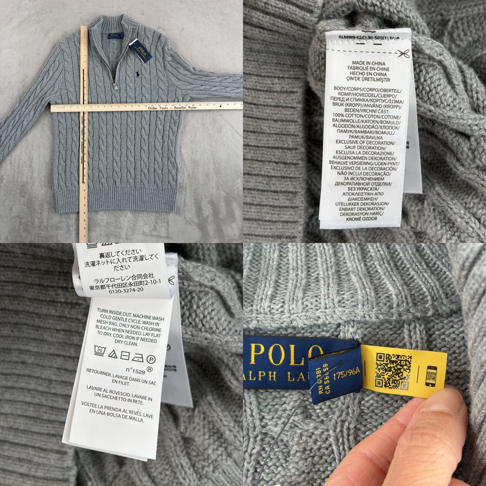 Polo Ralph Lauren VINTAGE Polo Ralph Lauren Cable-Knit Cotton Quarter-Zip Sweater in Grey Men Medium NWT Size US M / EU 48-50 / 2 - 8 Thumbnail