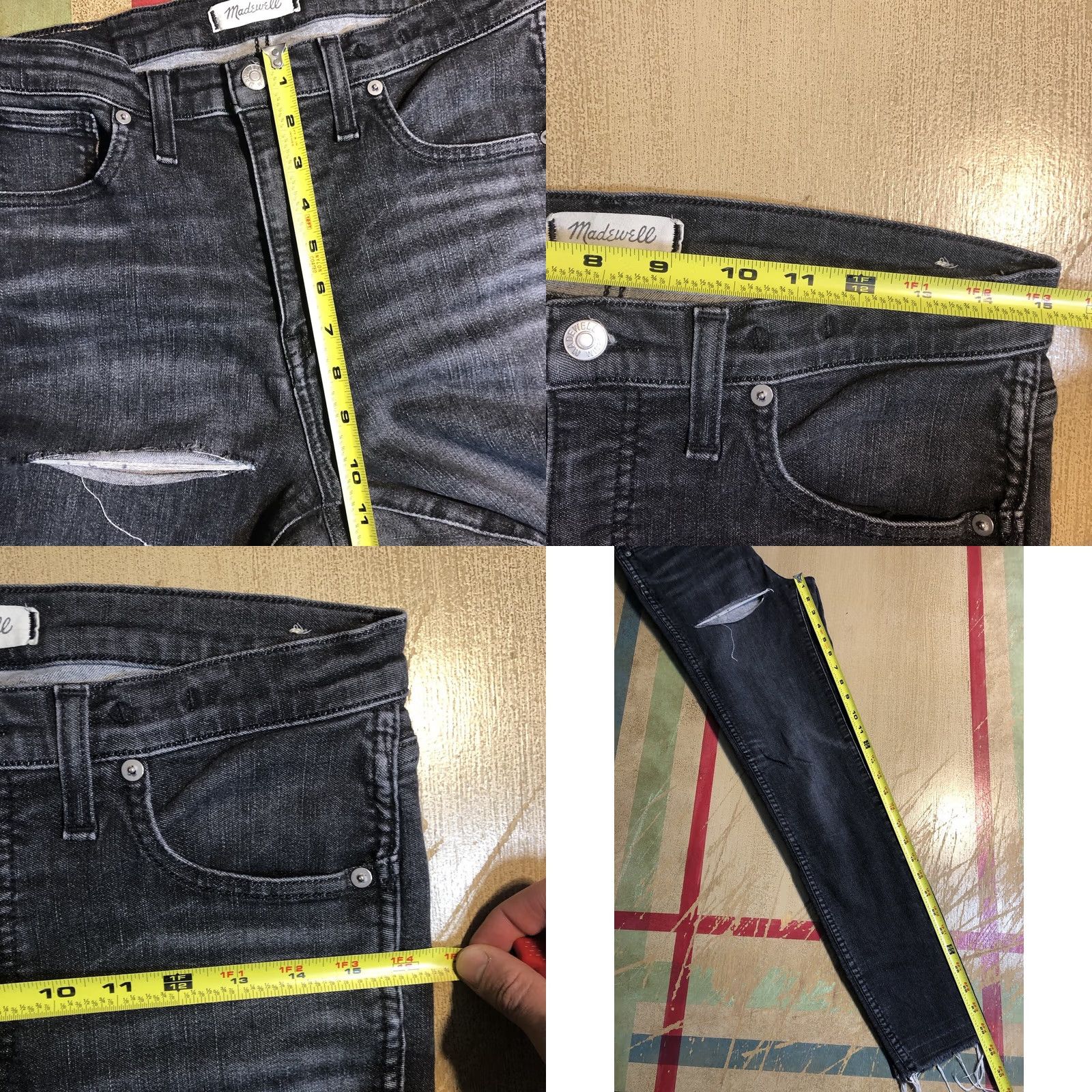 Madewell Madewell Jeans 10'' High Rise Skinny Distressed Denim Black Womens 28 Tall X 28.5 5-Pocket Stretch Slim Size 30" / US 8 / IT 44 - 9 Thumbnail