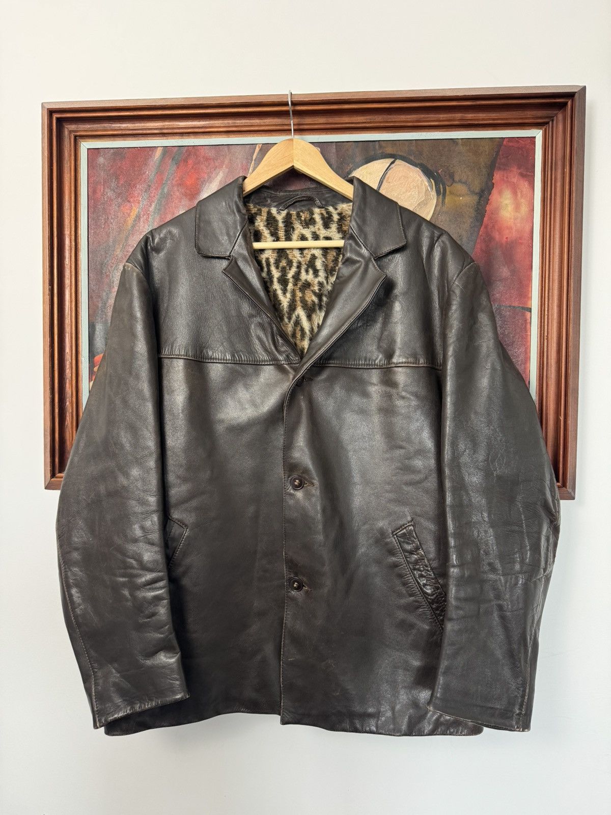 Leather High Quality Leather Jacket Vintage 90s Washed Leopard Punk Size US L / EU 52-54 / 3 - 2 Thumbnail