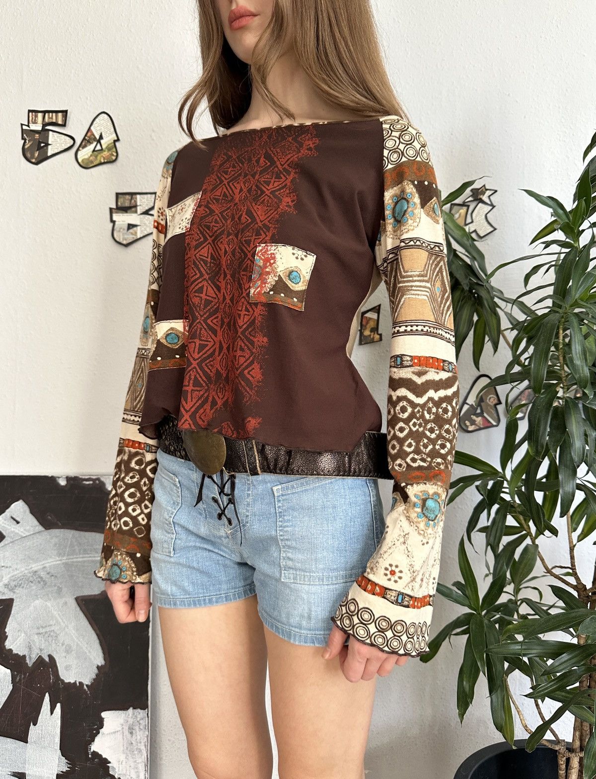 Vintage Vintage Graphic Printed Abstract Long Sleeve Top Size ONE SIZE - 2 Thumbnail
